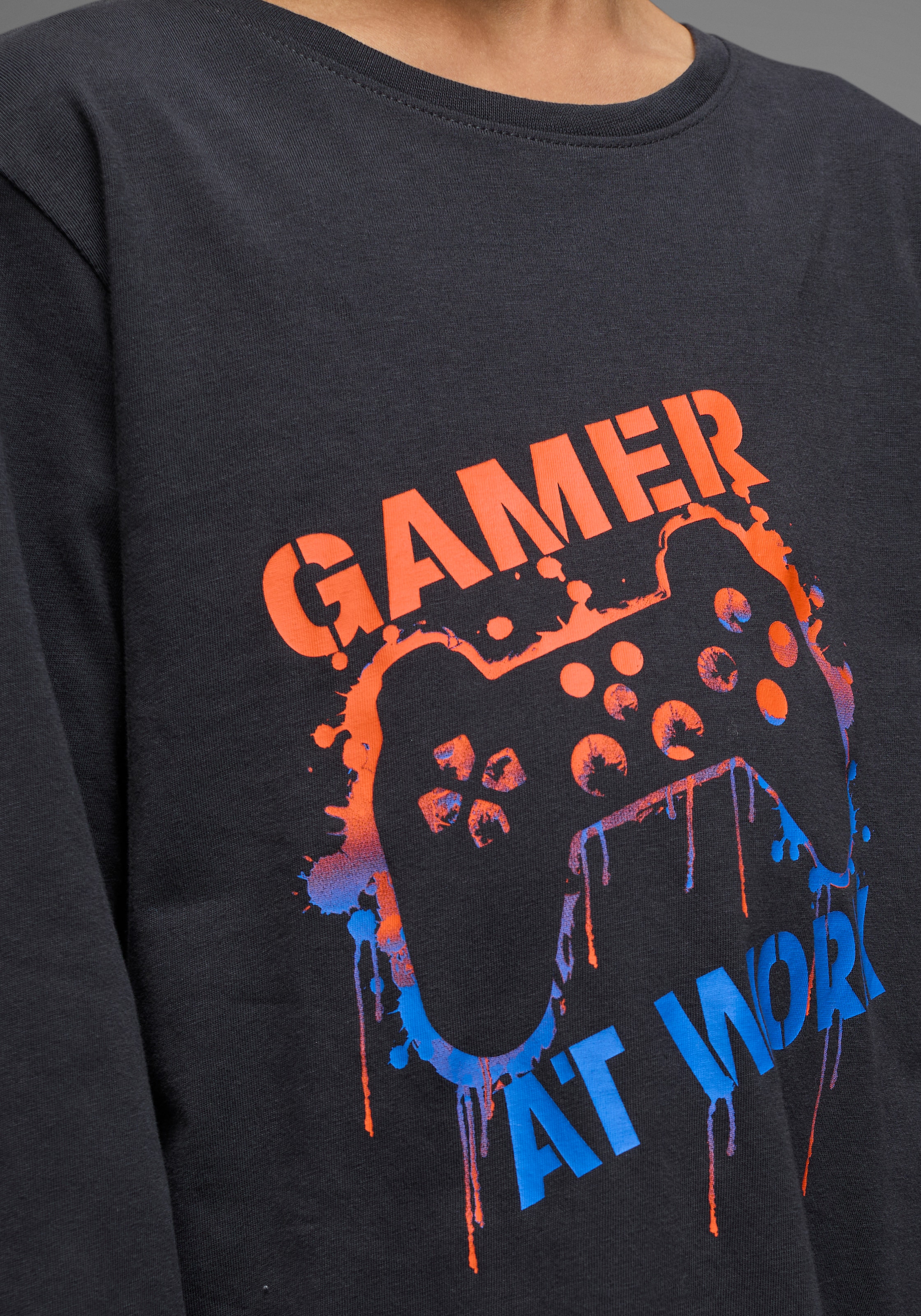 KIDSWORLD Langarmshirt »GAMER AT WORK«, langärmlig, aus Baumwolle, aus Jerseystoff