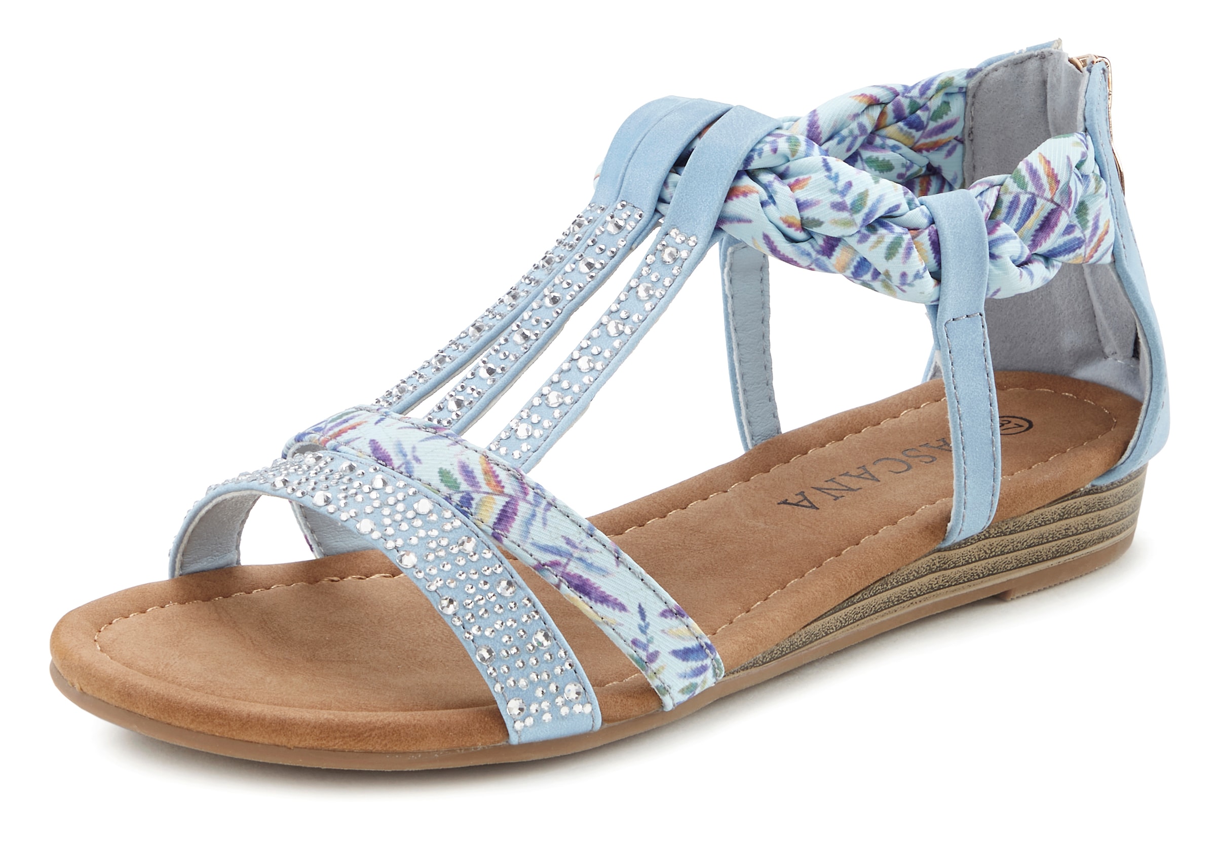 LASCANA Sandale »Sommerschuh, Sandalette,«, mit Verzierung und kleinem Keilabsatz im Festival-Look VEGAN