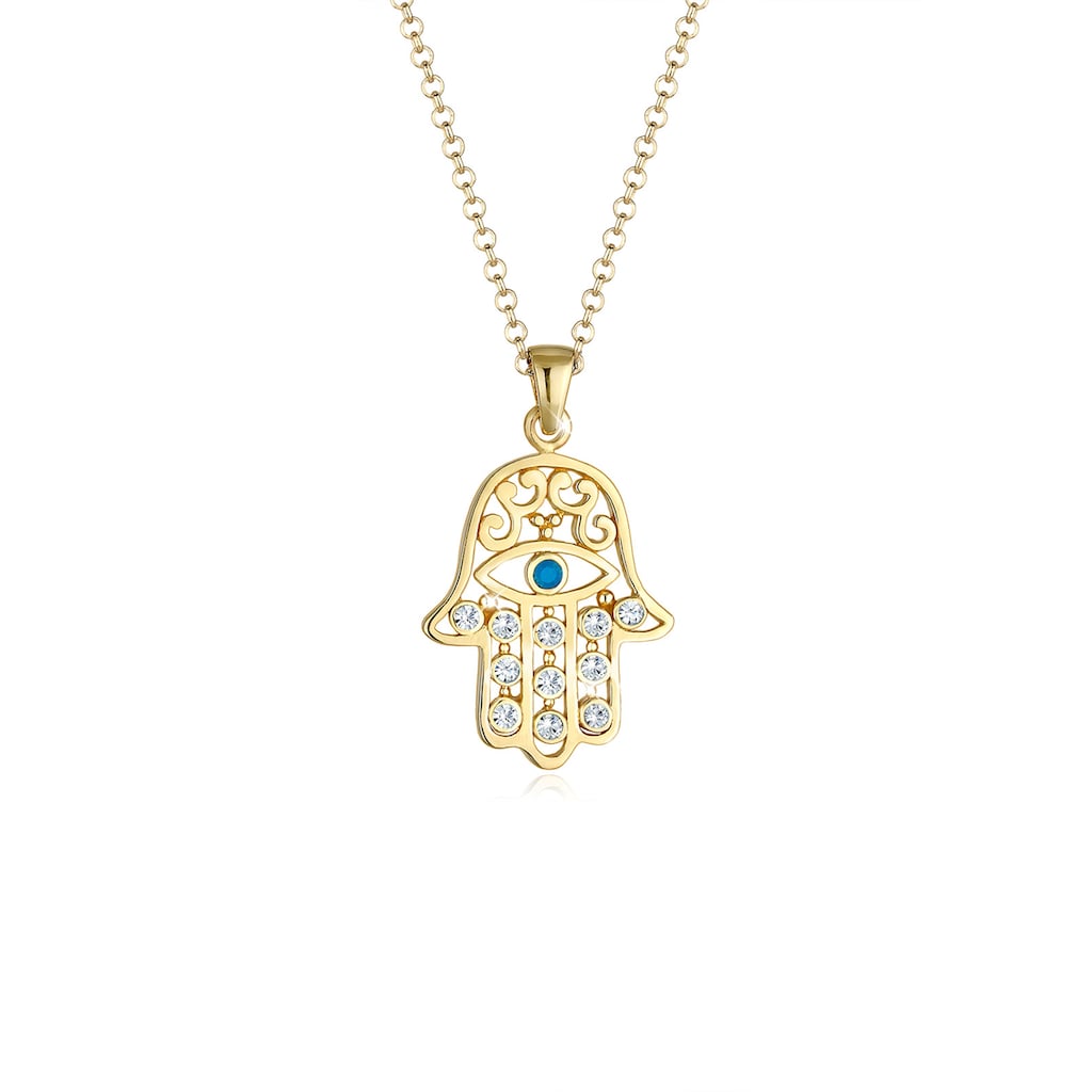 Elli Kette mit Anhänger »Hamsa Evil Eye Kristalle Schutzsymbol 925 Silber«