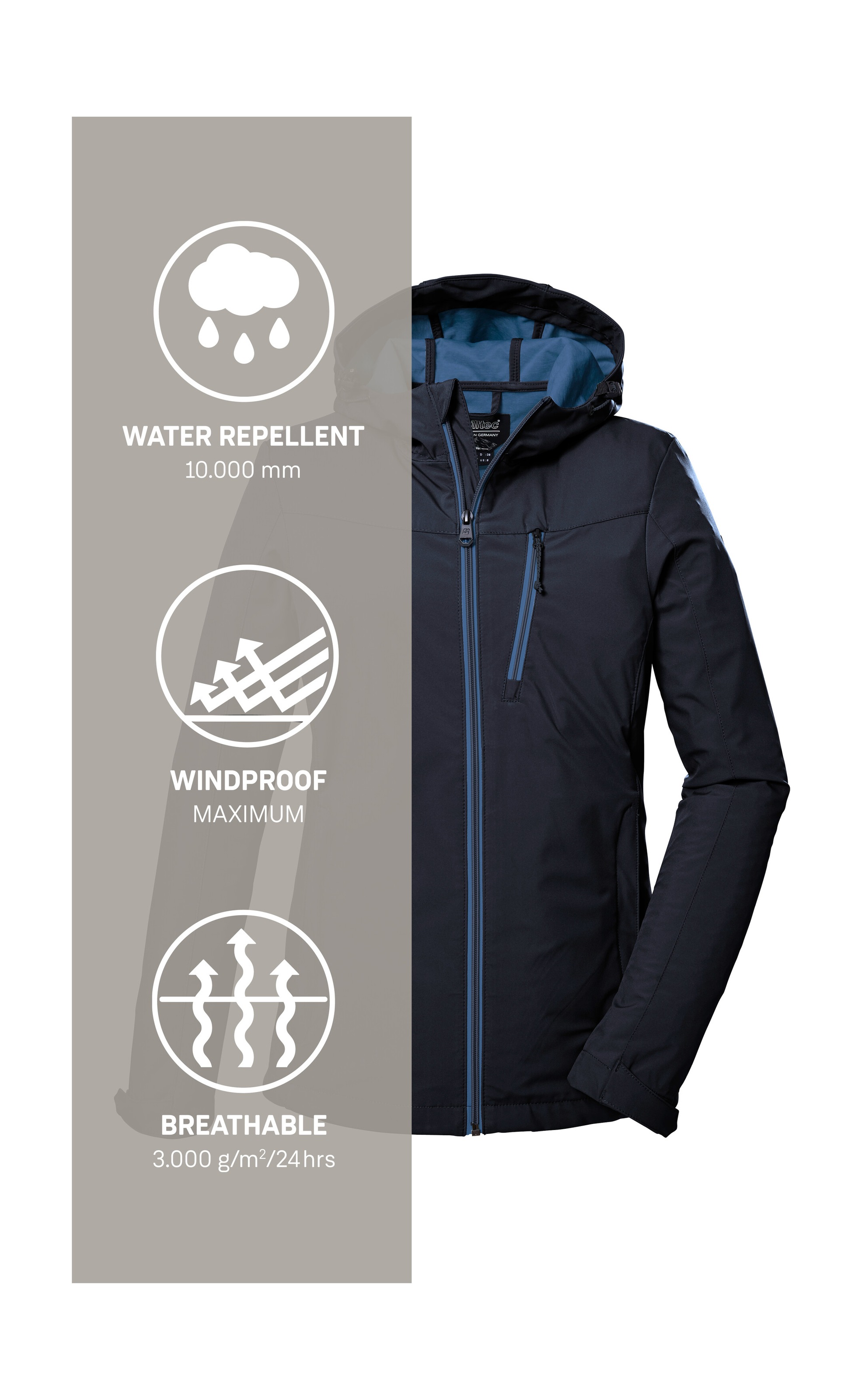 Killtec Softshelljacke »KOS 89 WMN SFTSHLL JCKT«, Damen Softshelljacke: Wind-und wasserdicht, atmungsaktiv, PFAS-frei