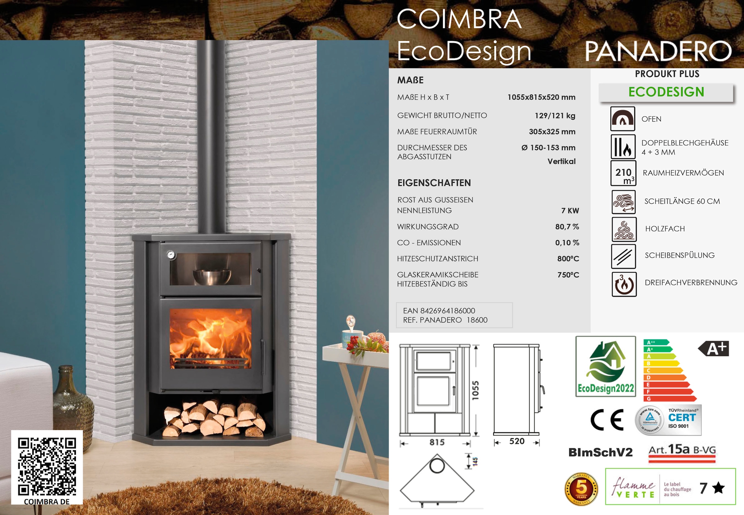 Panadero Kaminofen »Kaminofen Coimbra Ecodesign«, kaufen tlg.) (1 online
