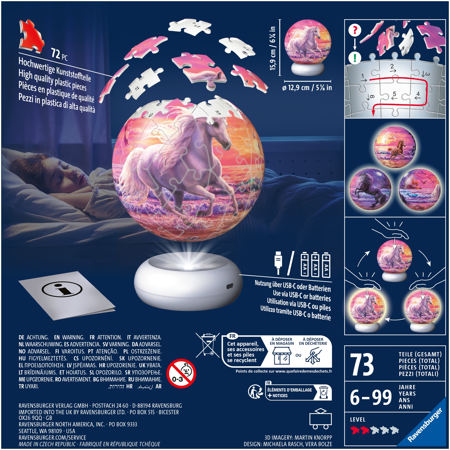 Ravensburger Puzzleball »Nachtlicht Pferde am Strand« beleuchtet