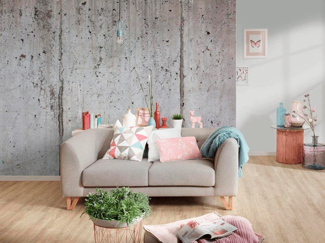 living walls Fototapete »Beton« glatt Fototapete Floral Grau weiß 3,50 m x 2,55 m Tapete