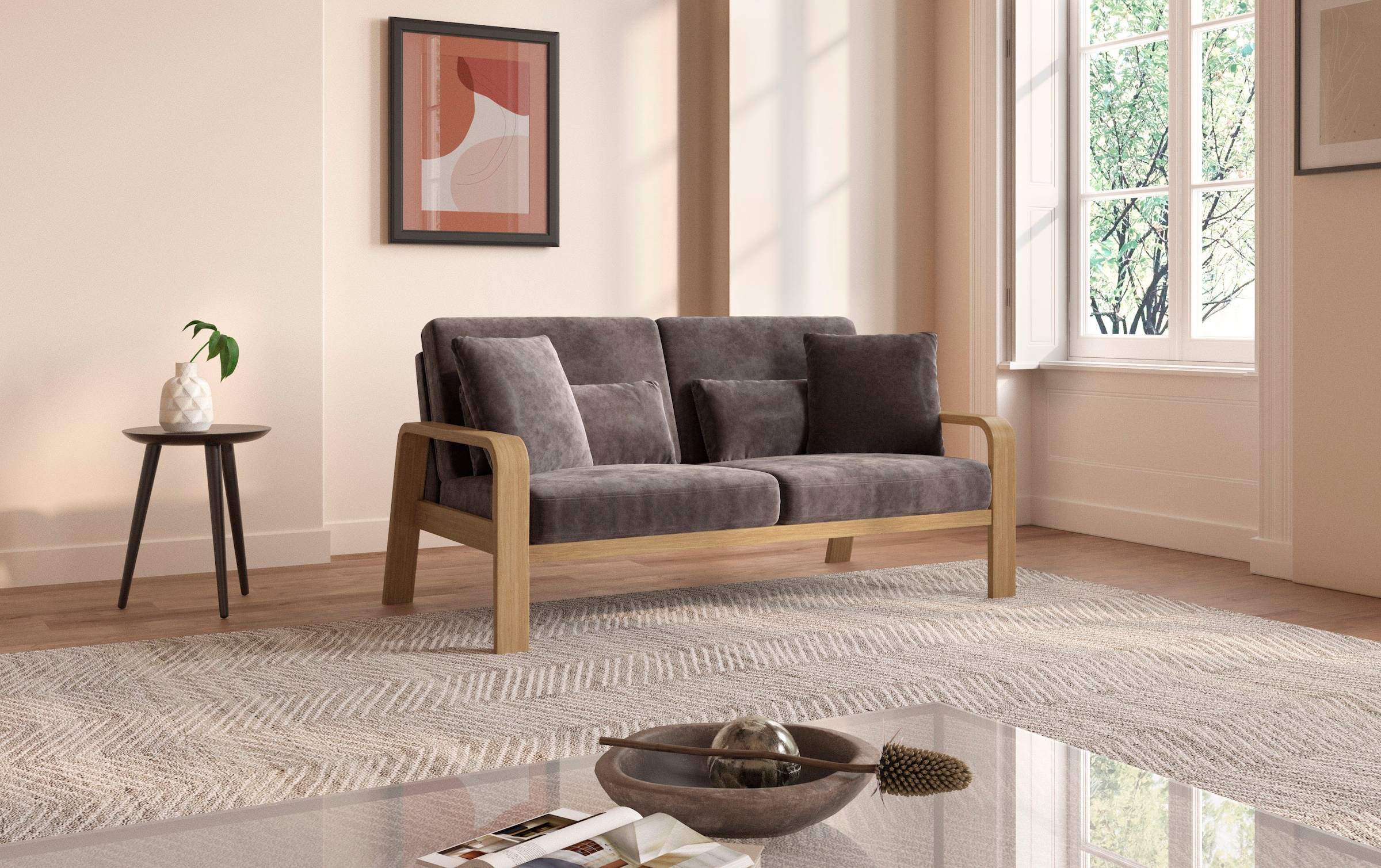 sit&more 2,5-Sitzer »Kolding«, Armlehnen aus Buchenholz in natur, verschiedene Bezüge und Farben