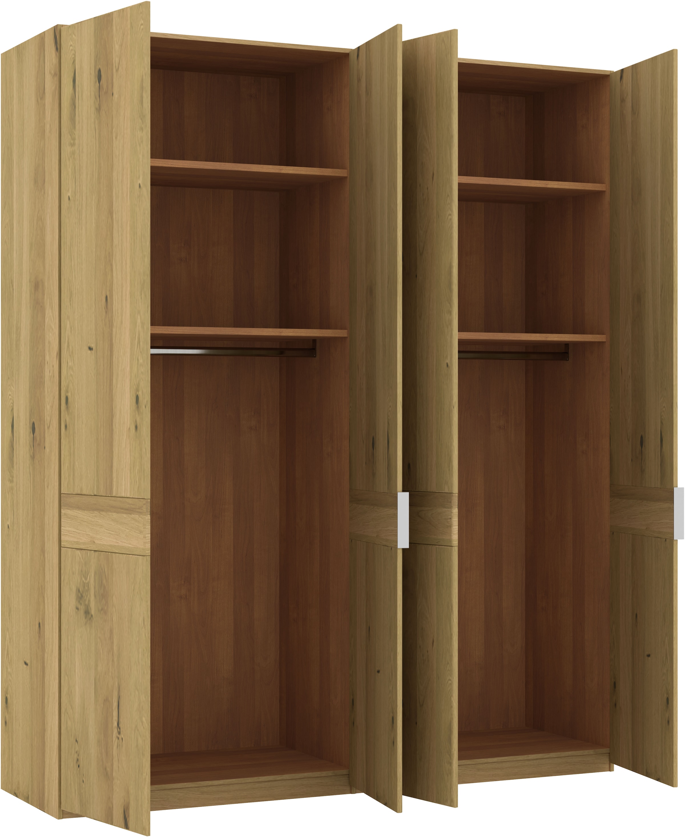 Musterring Drehtürenschrank »Savona, Kleiderschrank, Schrank, Garderobe, teilmassiv Eiche«, (mit Türdämpfern, in 5 Breiten & 2 Höhen, extra Böden, MADE IN GERMANY), Türen in Bianco-Eiche massiv, mit Querriegel, verschiedene Größen