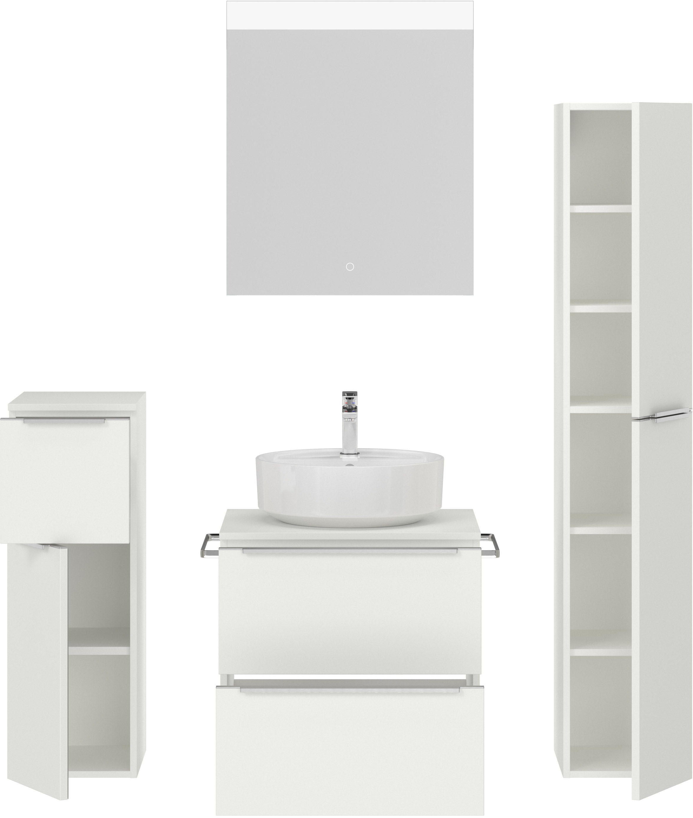 nobilia® Badmöbel-Set »Alvene«, (4 St., vormontiert, mit Soft-Close), inkl. Spiegel mit Touch-Sensor, in vier Breiten