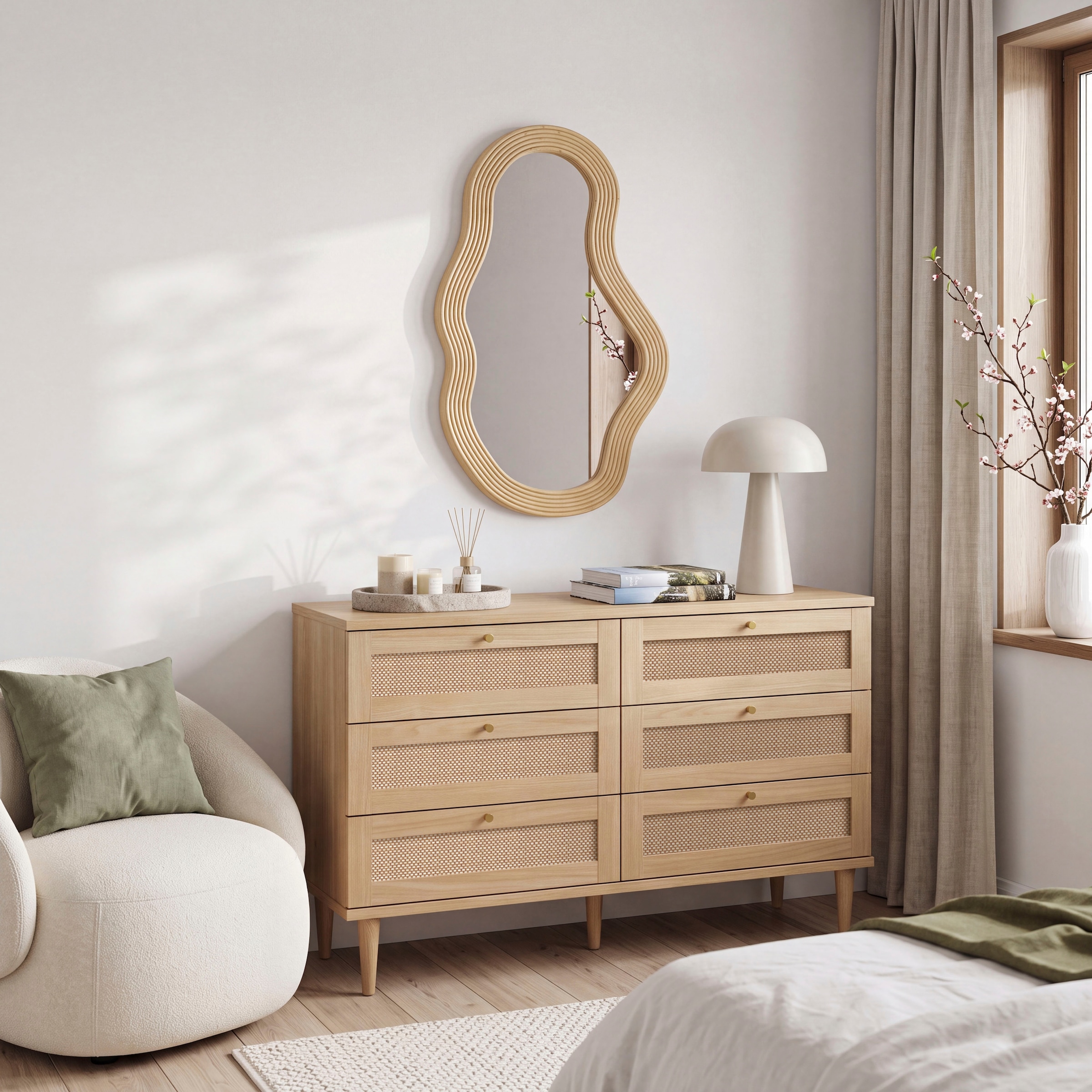 OTTO home Kommode »ELLIAN mit Wiener Geflechtoptik, 6 Schubkästen« Holzfüße, Metallgriffe, Made in EU, viel Stauraum