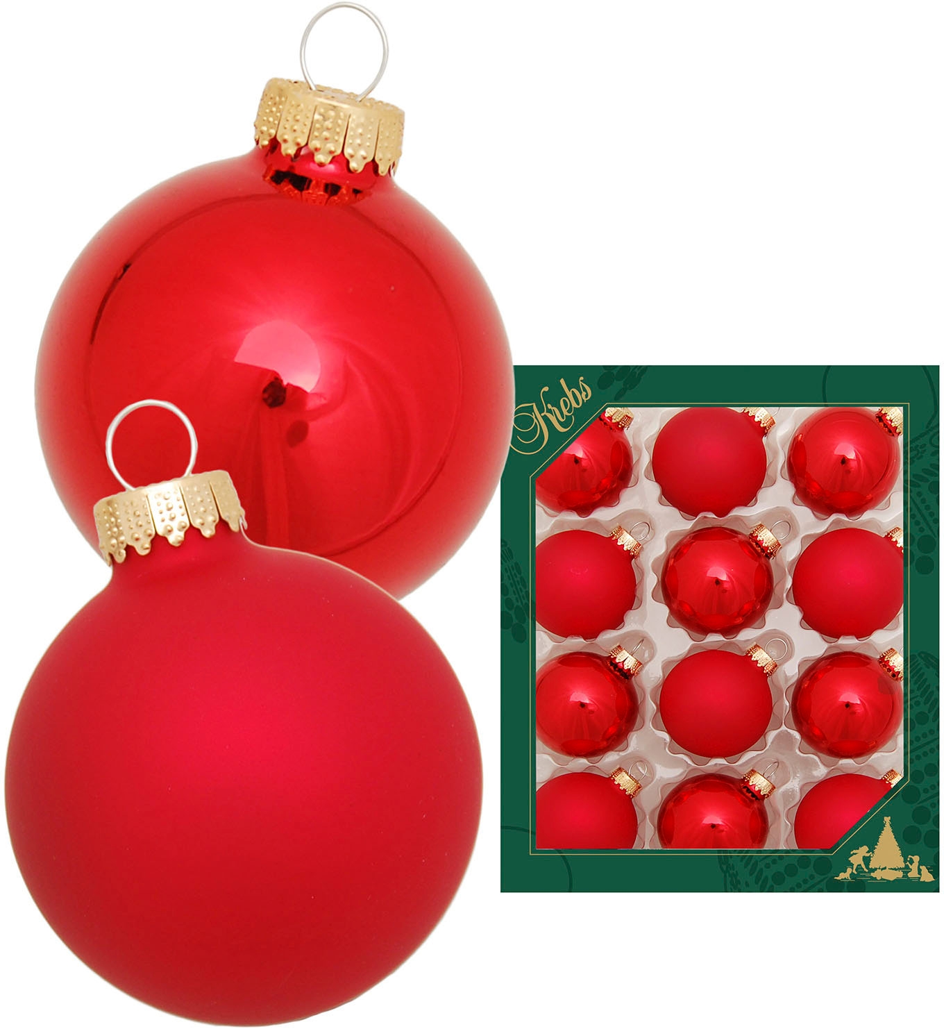 Krebs Glas Lauscha Weihnachtsbaumkugel »Glaskugelsortiment Rot Glanz/Satin, Ø ca. 5 cm«, (Set, 12 St.), Weihnachtsdeko, Christbaumschmuck, Christbaumkugeln aus Glas