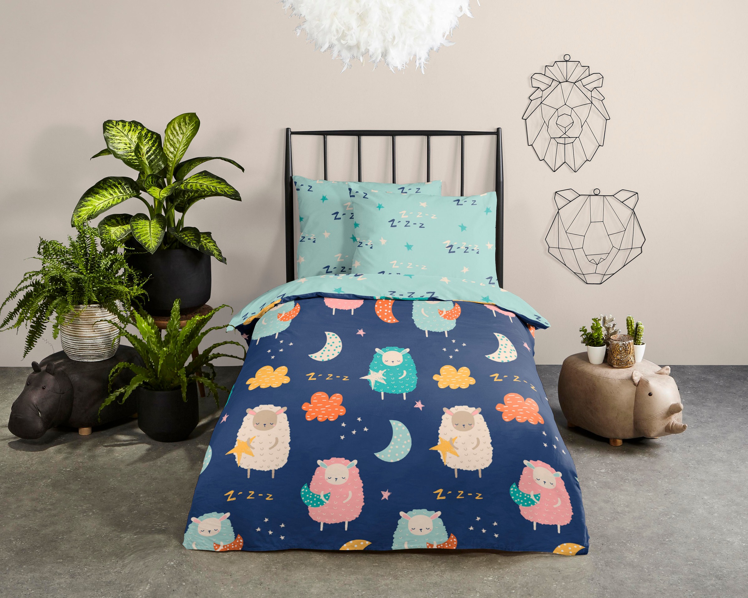 good morning Babybettwäsche »Sheep Sleep Junior«, Baumwolle, 100x135, Reißverschluss, Wendeoptik, Baby, Schafe, Blau