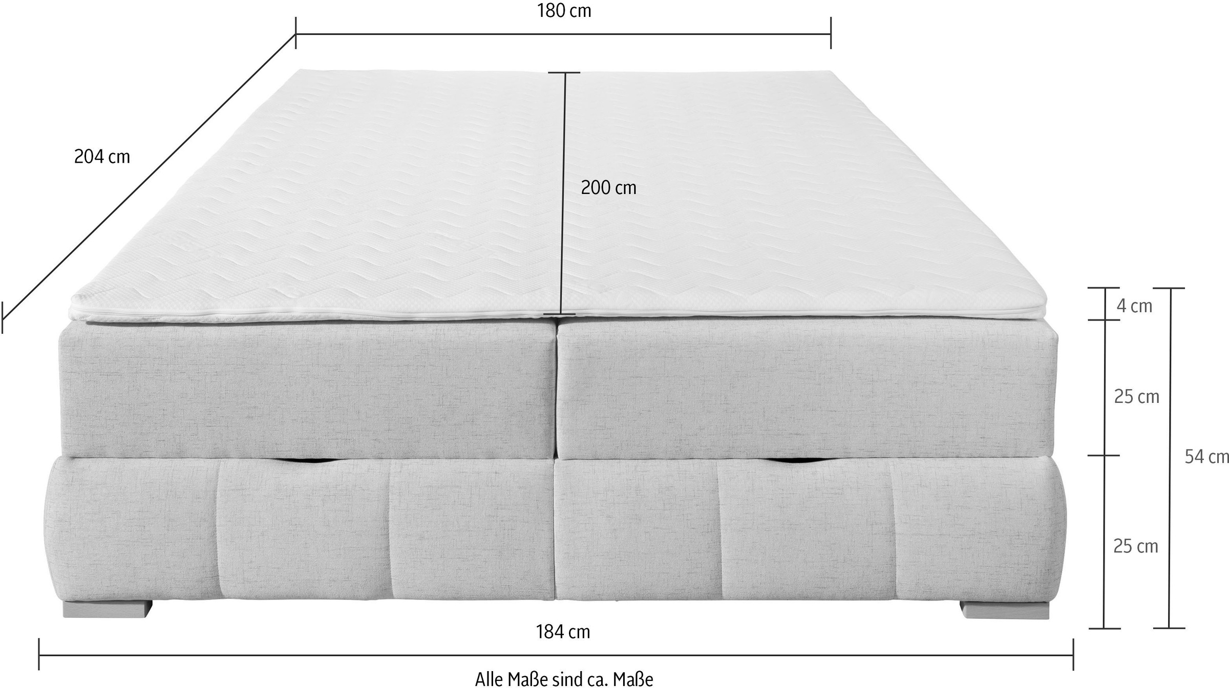 OTTO home Boxbett »Wehma inkl. Bettkasten und Topper, auch in Überlänge erhältlich« in H2, H3 & H4 wählbar, inklusive Topper