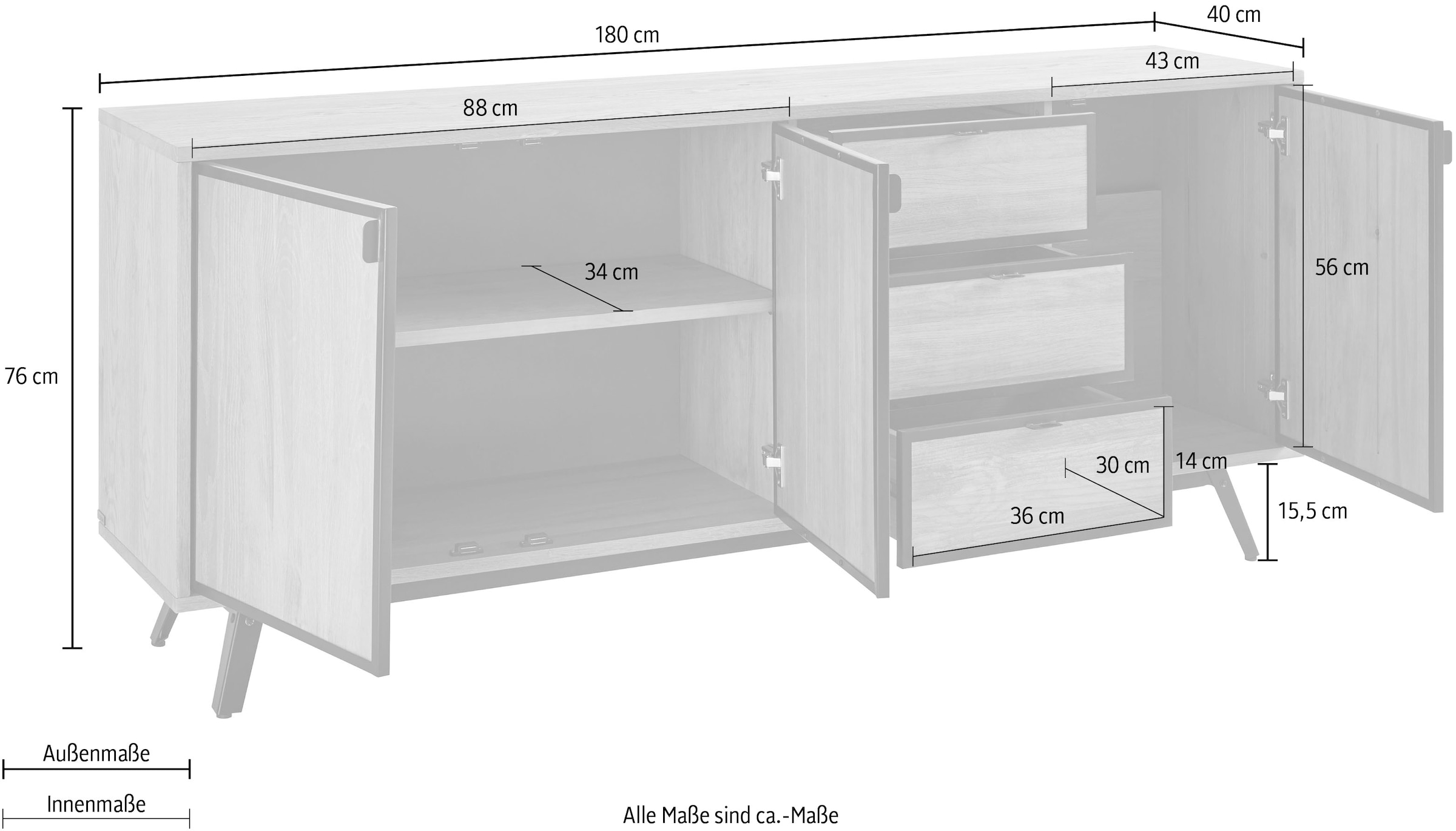 INOSIGN Sideboard »Malu«, Kommode mit Magnetverschluß an den Türen, aus massivem Kiefernholz