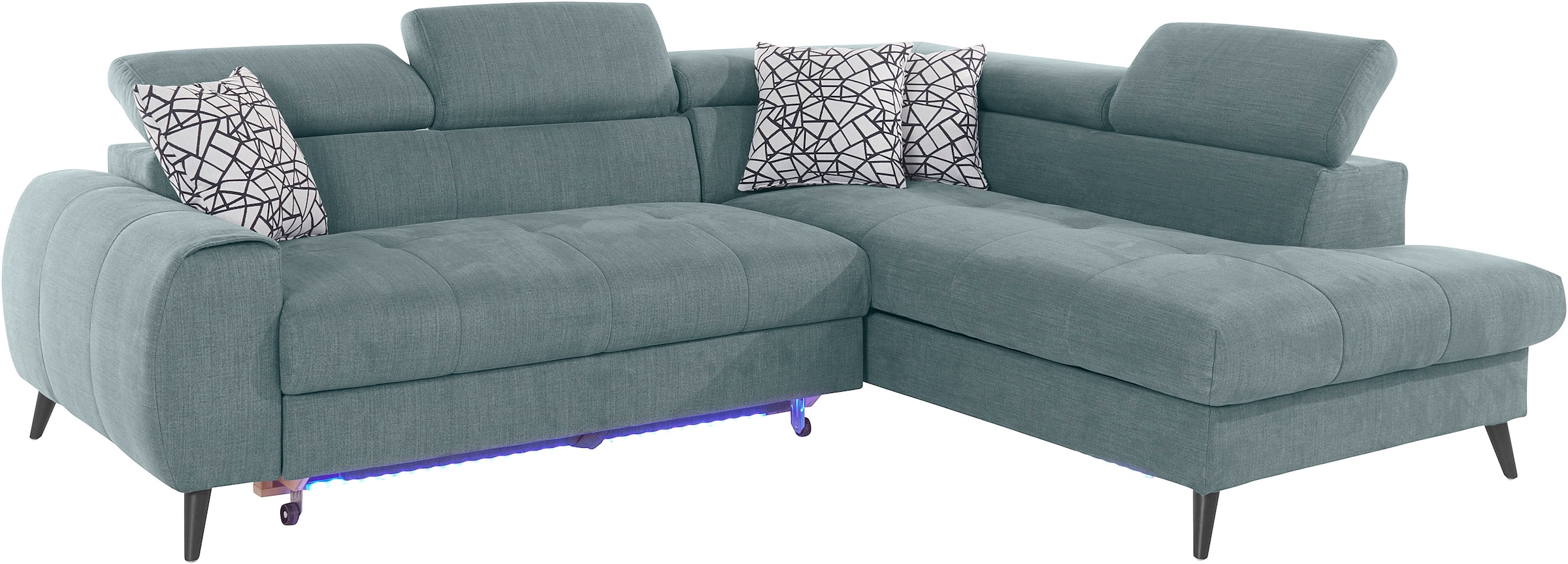 COTTA Ecksofa »Mia L-Form mit 3 Zierkissen«, wahlweise mit Bettfunktion, Bettkasten, Beleuchtung & Wireless-Charger