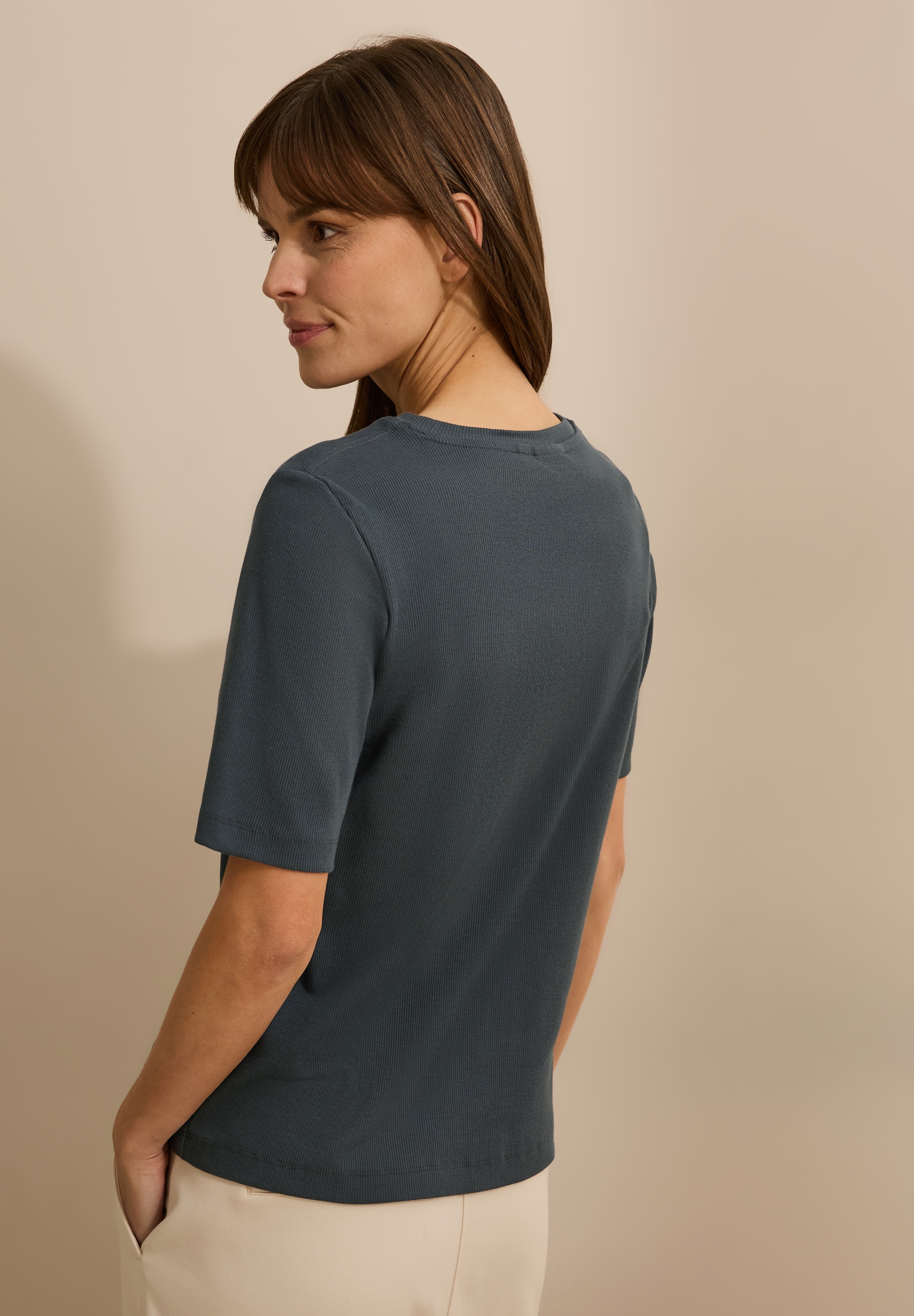 Cecil T-Shirt, mit feiner Ripp Struktur