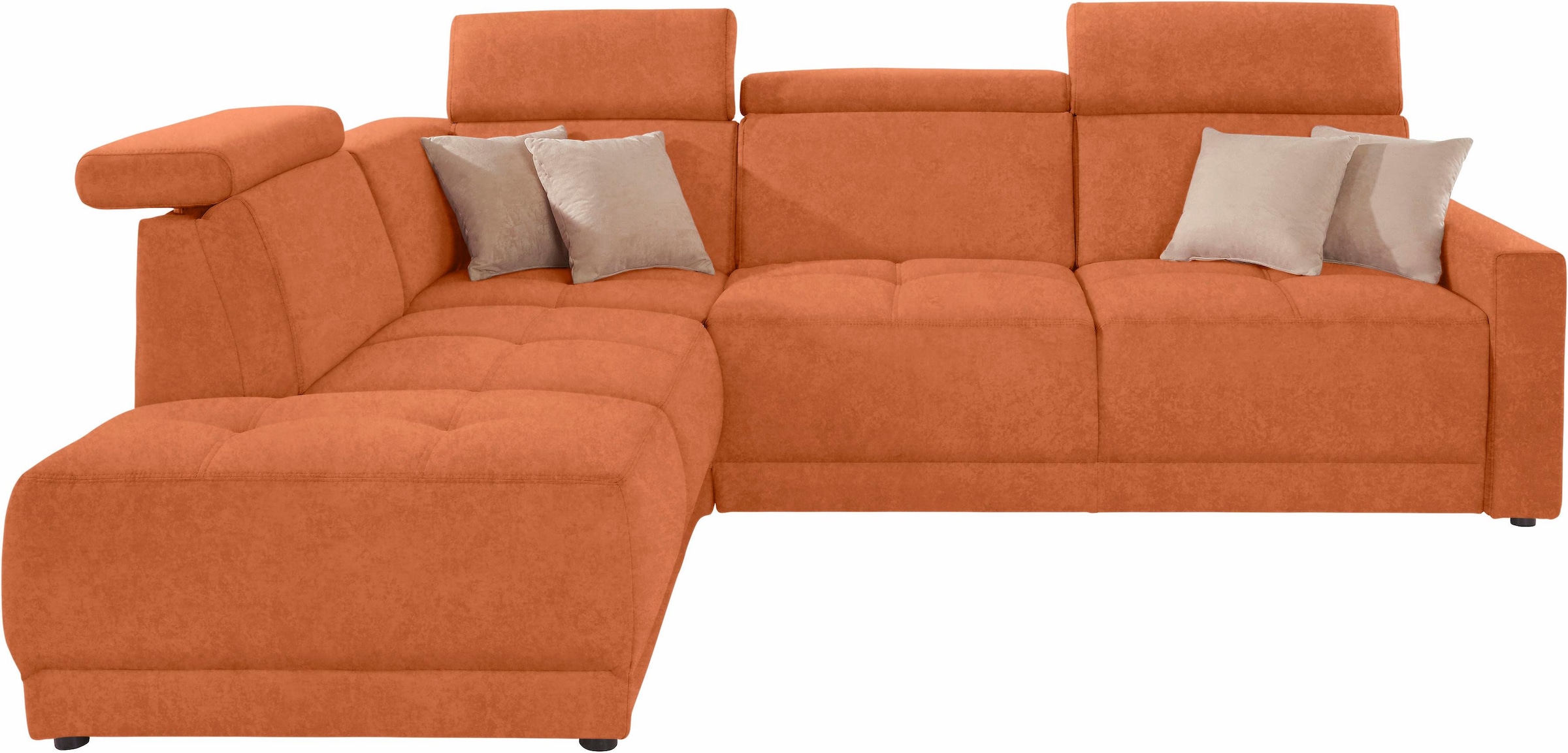 DOMO collection Ecksofa »Ava, moderne Sitzheftung mit toller Doppelnaht, komfortabel, L-Form«, mit Ottomane, inkl. Federkern, wahlweise mit Kopfteilverstellungen
