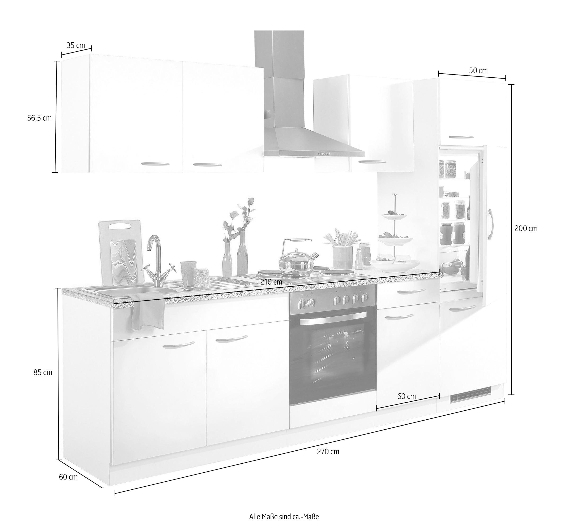 online Breite wiho »Kiel«, Küchen Küchenzeile 270 mit E-Geräten, cm kaufen