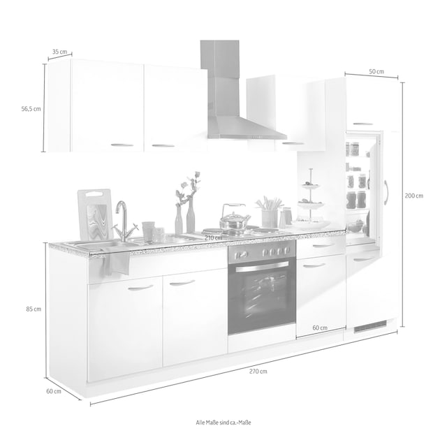 Küchen online 270 E-Geräten, »Kiel«, kaufen mit wiho Küchenzeile Breite cm