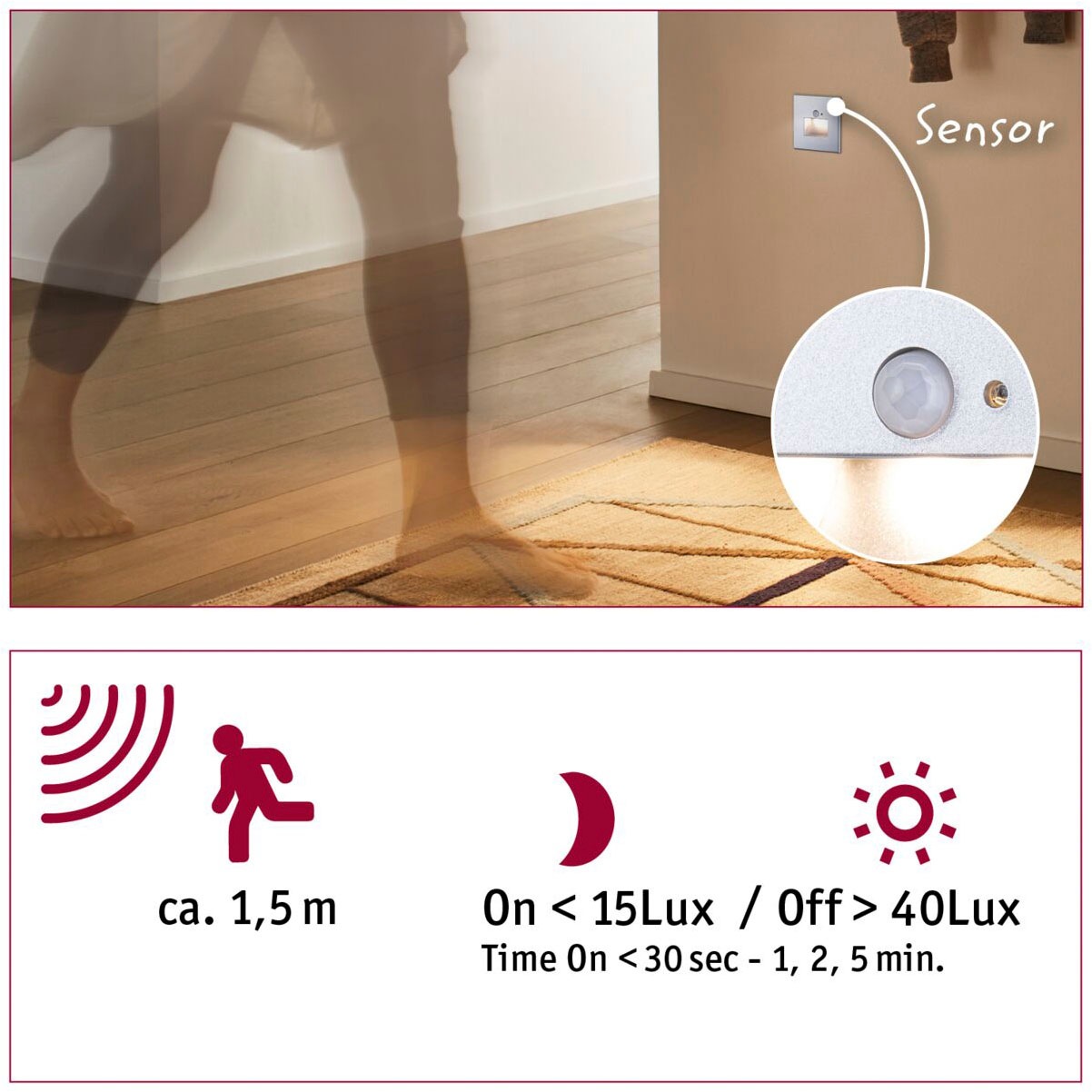 Paulmann LED Einbauleuchte »LED Wandeinbauleuchte Edge Quadro 1,2W 25lm 230V 2700K«, 1 flammig, Bewegungsmelder