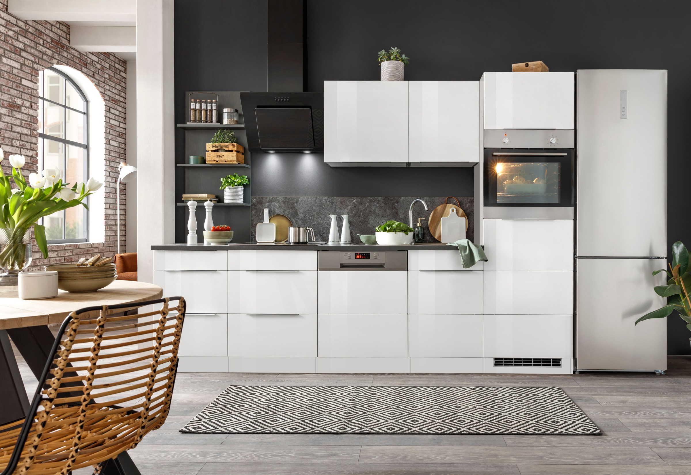 KOCHSTATION Küchenzeile »KS-Brindisi Breite 280 cm«, wahlweise mit E-Geräten und Induktion, mit MDF-Fronten und Regal