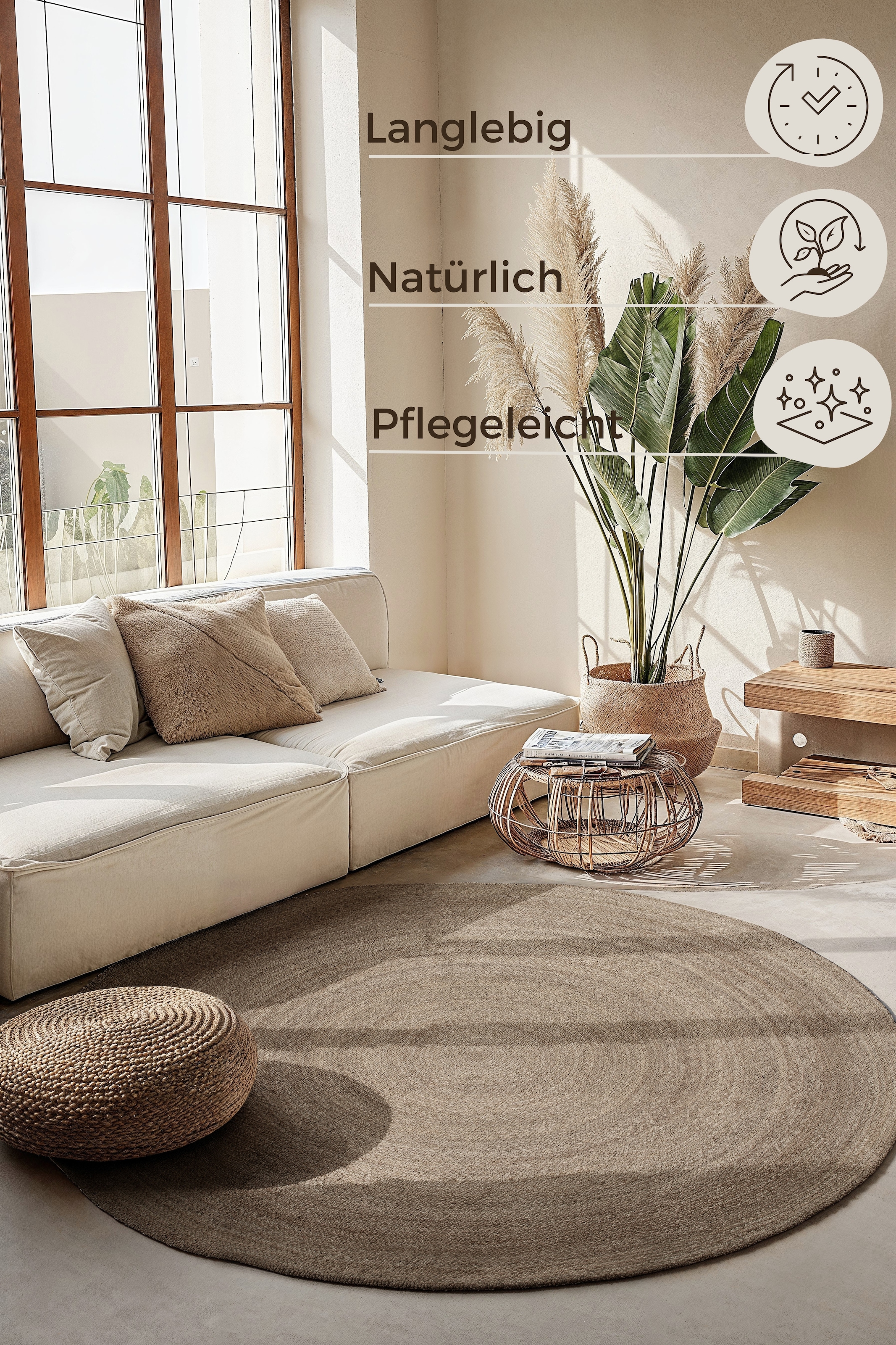 HANSE Home Teppich »Rangpur Juteteppich, auch in oval« rund 10 mm Höhe Handgewebt, 100% Jute , Natur, Wohnzimmer, Flur, Boho, Skandi