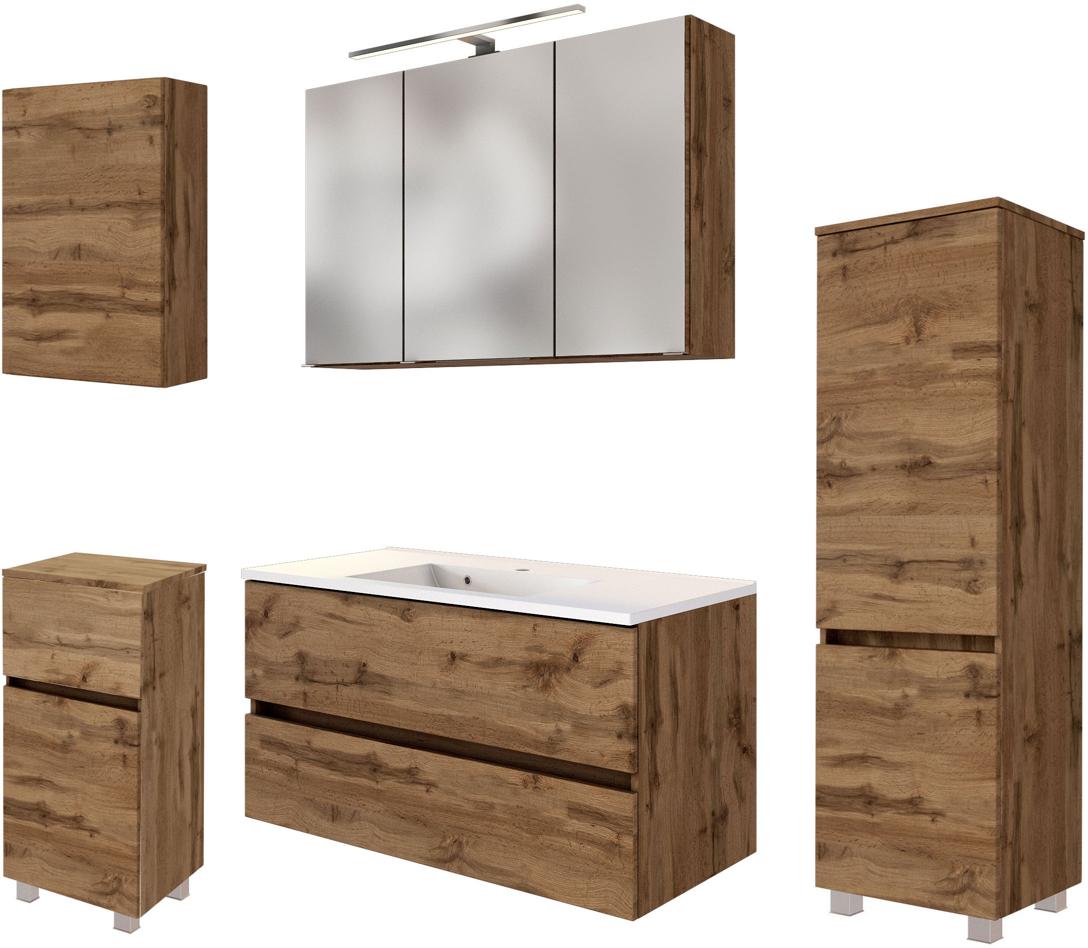 welltime Badmöbel-Set »Welltime Möbel Baabe Waschtisch-Set 3tlg. oder 5tlg. günstig online kaufen