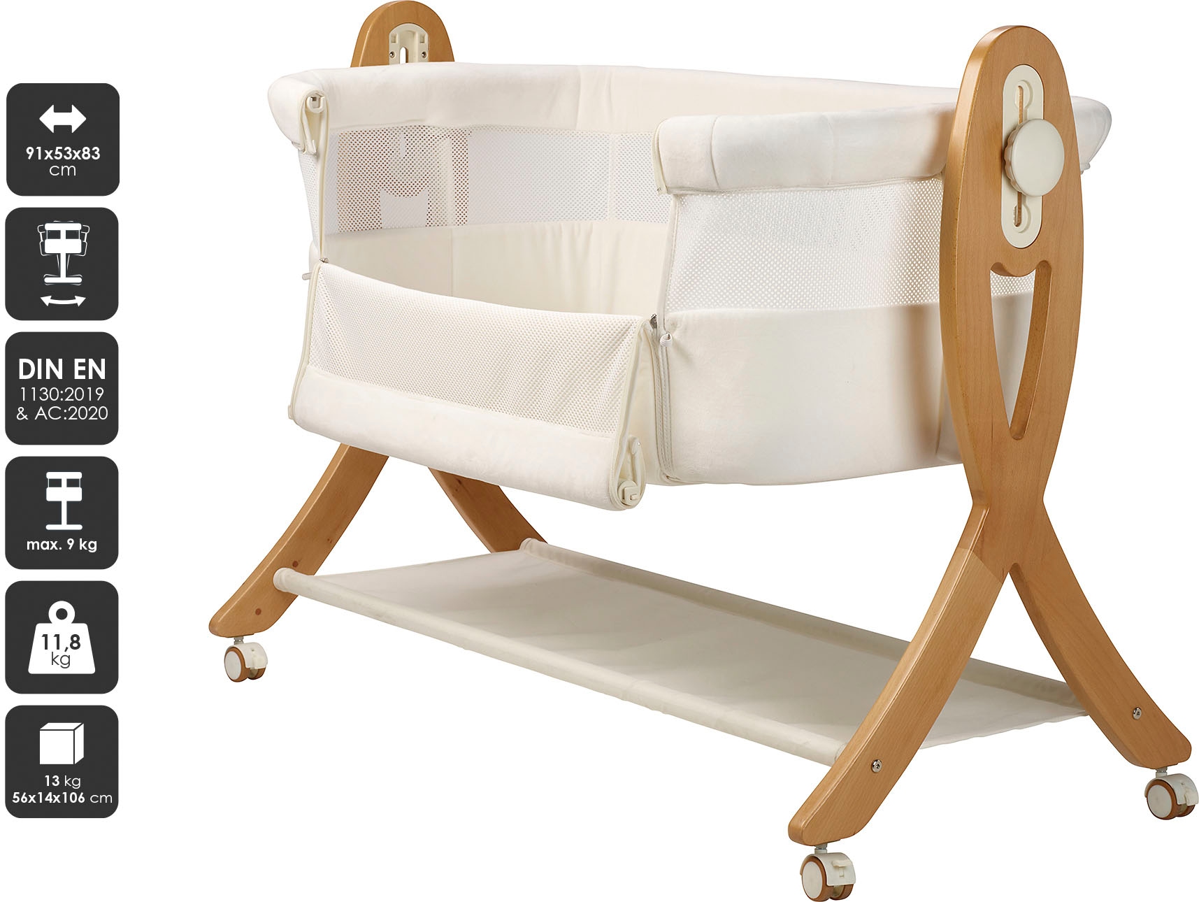 BabyGo Beistellbett »SidebySide, weiß/beige«, mit Schaukelfunktion