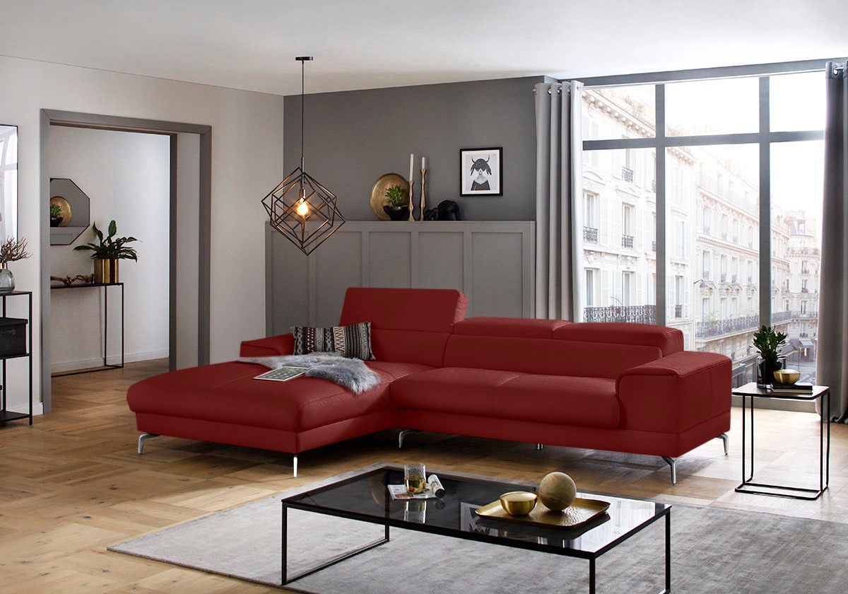 W.SCHILLIG Ecksofa »piedroo, Designsofa mit tollem Sitzkomfort, bequem und elegant, L-Form«, Kopfteilverstellung, wahlweise mit Sitztiefenverstellung, Breite 303cm
