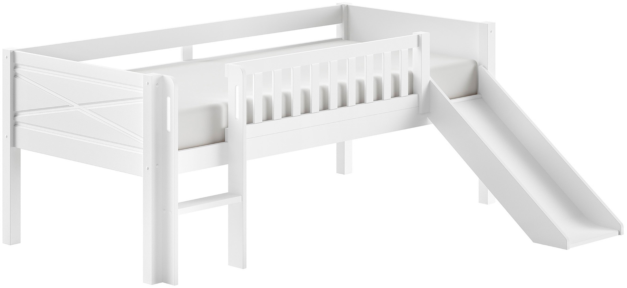Vipack Spielbett »Scott Mit Niedriger Einstiegshöhe Inkl. Leiter, Rutsche Und Rollnrost« In Kiefer Massiv, Weiß 90x200 Cm, Wahlweise Ohne Und Mit
