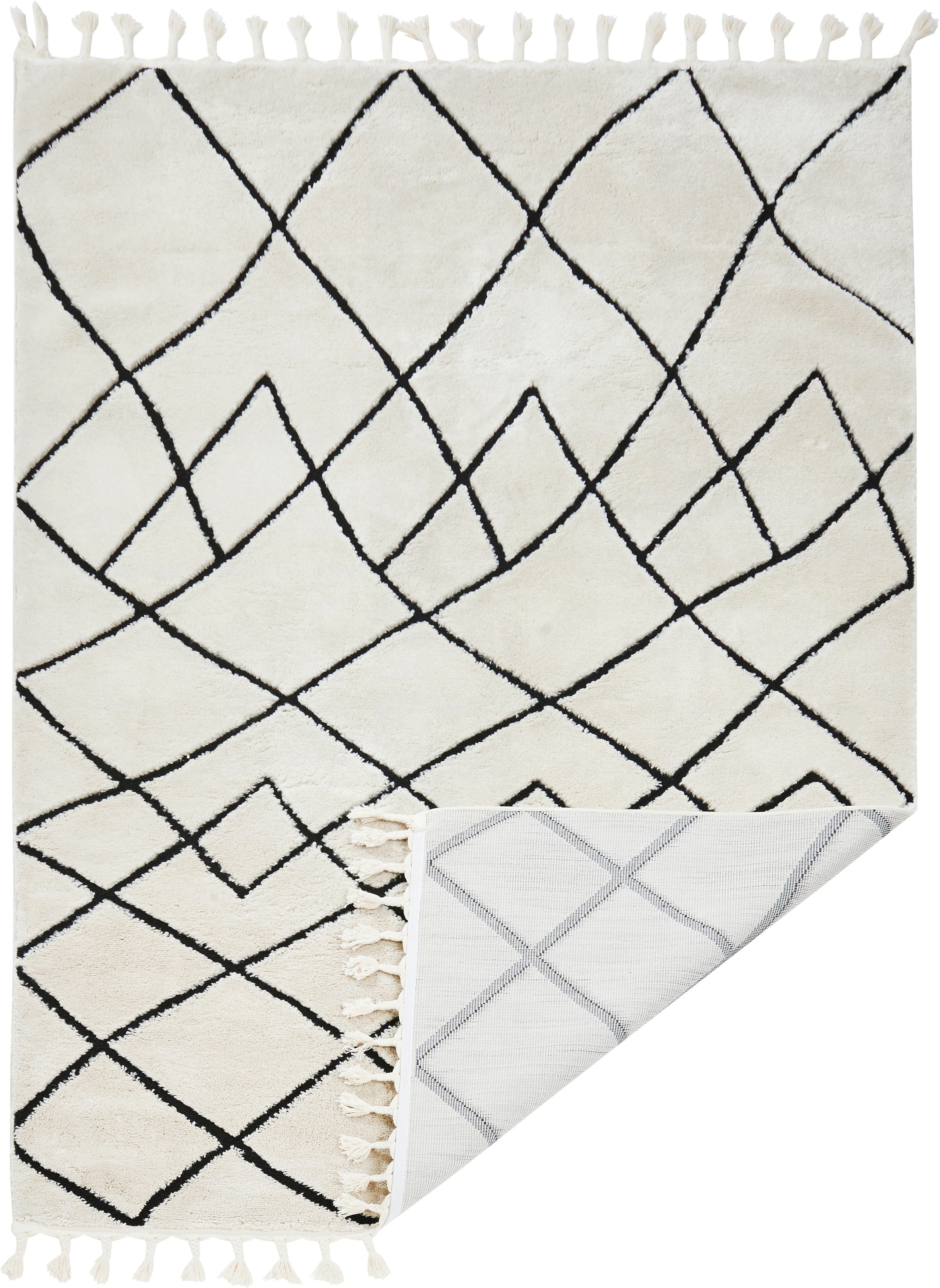 done.® Teppich »LAKE«, rechteckig, 10 mm Höhe, modernes Scandi Design, Hoch-Tief Effekt, mit Fransen