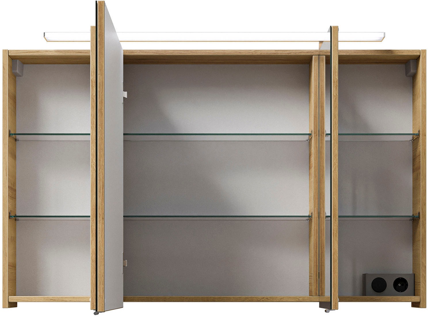 Saphir Badmöbel-Set »Serie 6025 2-teilig Mineralmarmor-Waschtisch mit LED-Spiegelschrank«, (2 St.), Waschplatz 117cm breit, 2 Schubladen, 3 Spiegel-Türen, inkl Türdämpfer