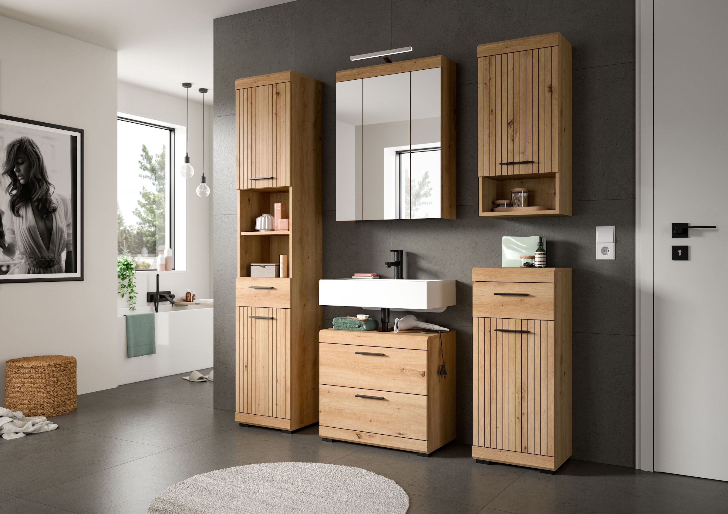 welltime Badezimmerspiegelschrank »SIENA, Breite 60cm, inkl. Beleuchtung, 3 Spiegeltüren, 9 Fächer« Set, TOPSELLER!,  in verschiedenen Farben erhältlich, Badmöbel, Badschrank, Schrank, Bad