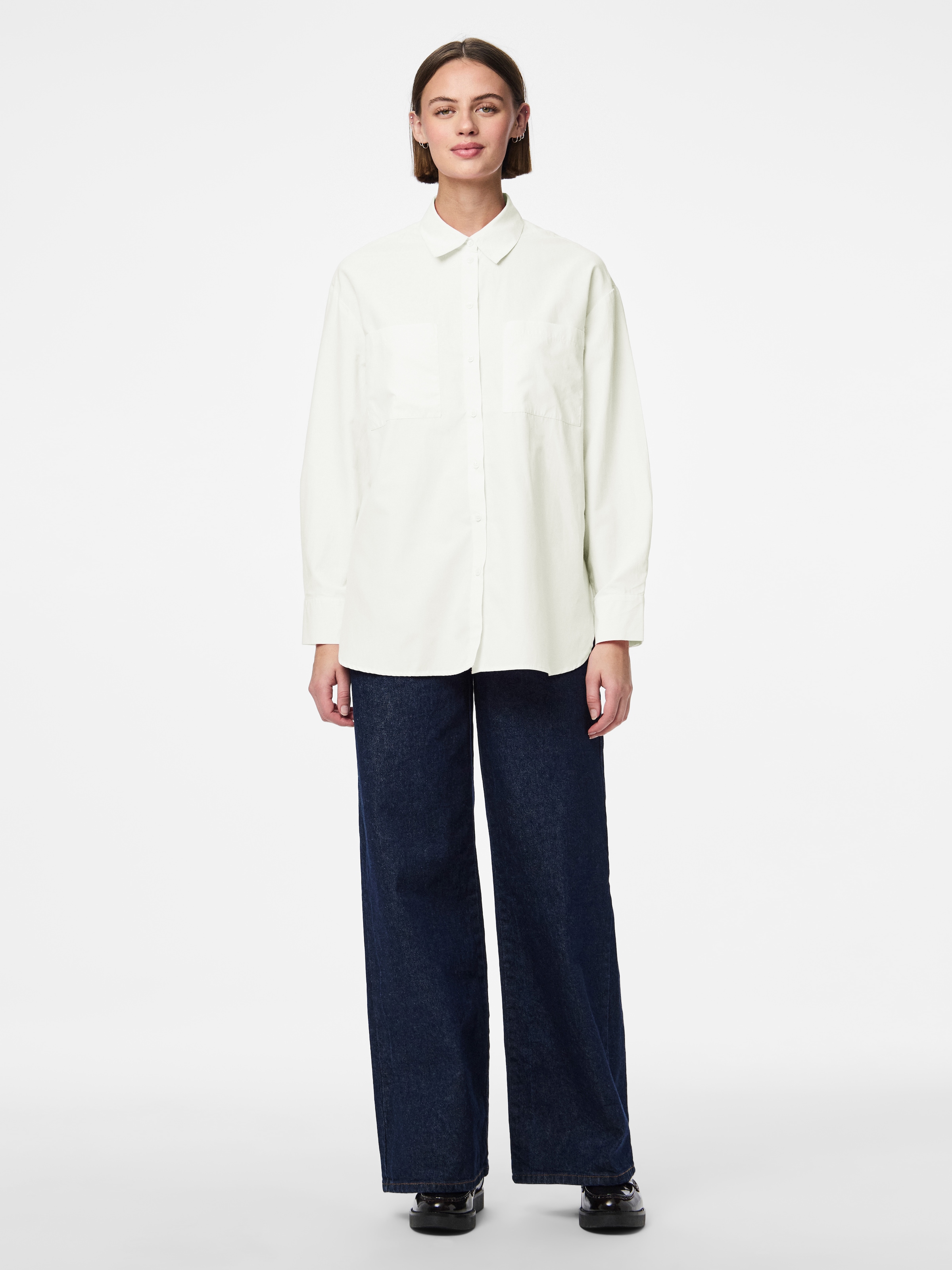 pieces Hemdbluse »PCMELIA LS LOOSE SHIRT WVN NOOS BC« mit abgerundetem Saum