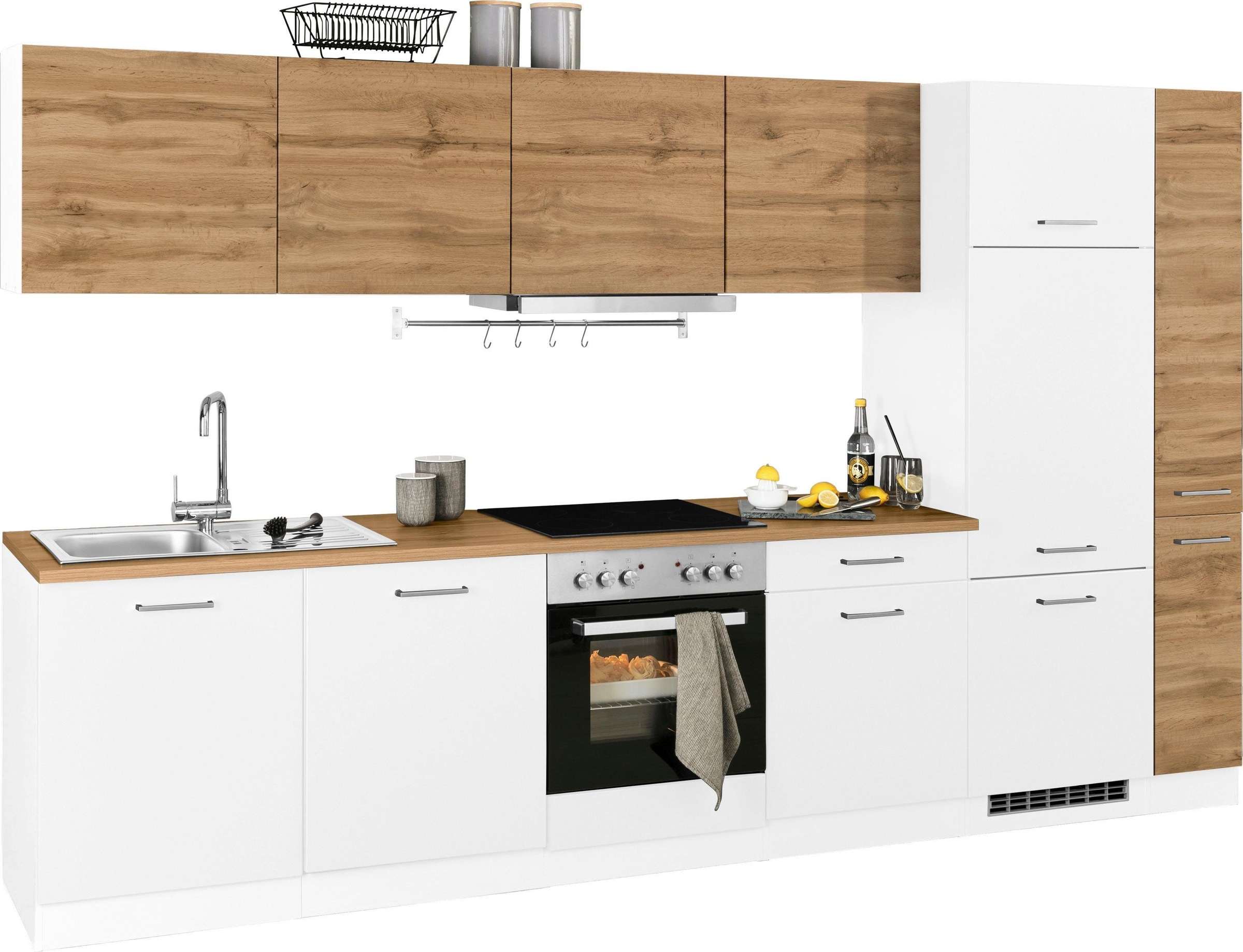 KOCHSTATION Küchenzeile »KS-Kehl«, mit E-Geräten, Breite 330 cm, inkl. Kühlschrank und Geschirrspüler