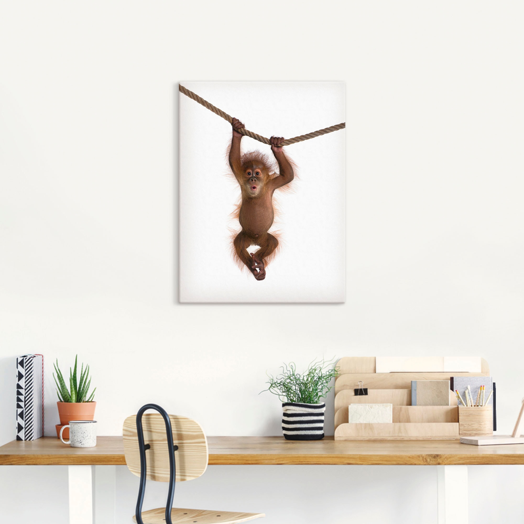 Artland Leinwandbild »Baby Orang Utan hängt an Seil II« Wildtiere 1 Stk. tlg. auf Holzrahmen gespannt