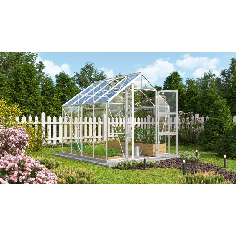 VITAVIA Gewächshaus »Domus 6700« Doppelschwingtüren und bodentiefer Türschwelle, 3 mm Sicherheitsglas silberfarben