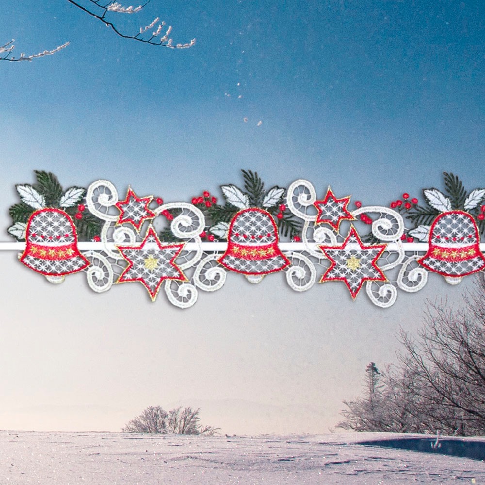 Stickereien Plauen Scheibengardine »Glocken« Stangendurchzug 1 Stk. tlg. Fe günstig online kaufen