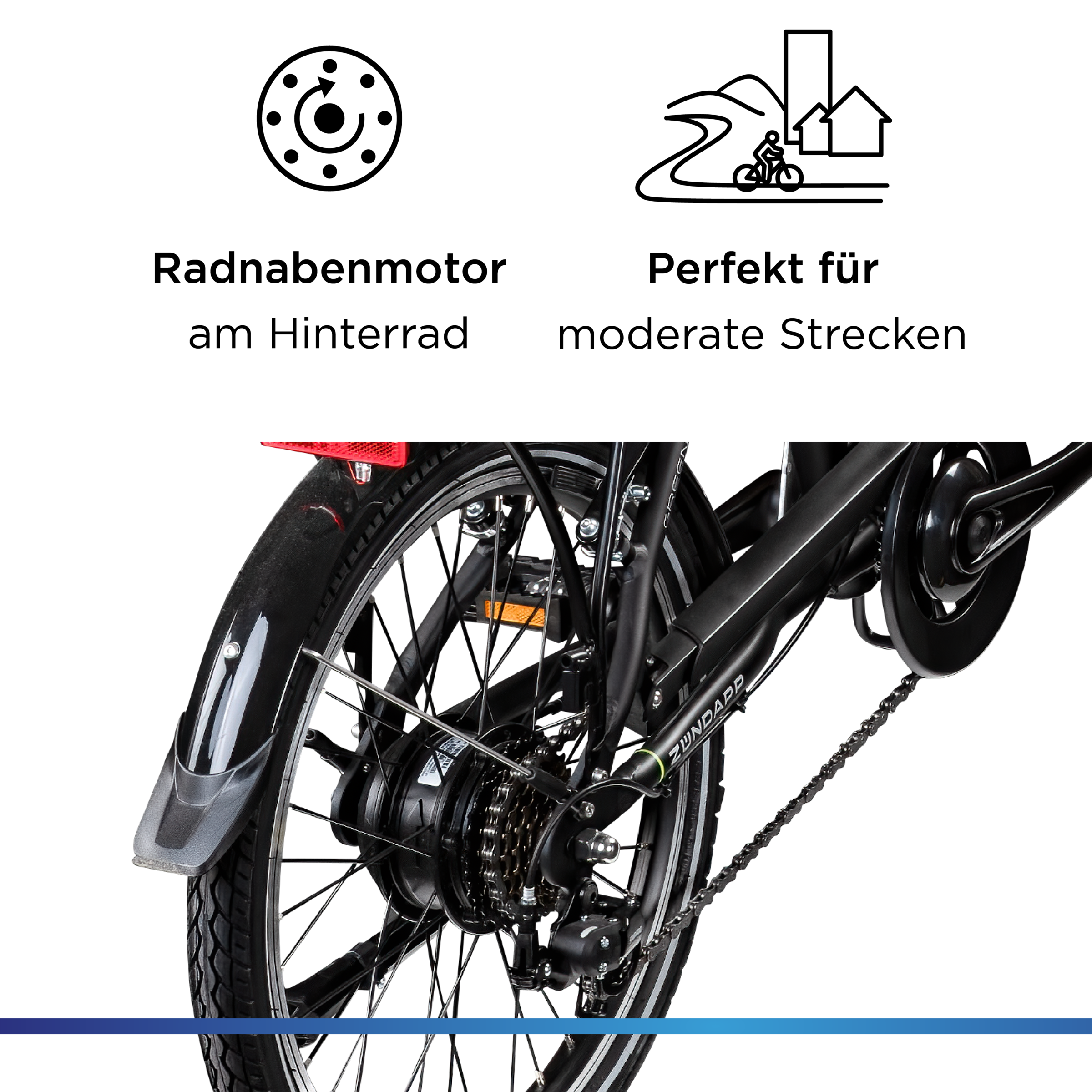 Zündapp »Z101« 6 Gang Shimano Tourney RD-TY300 Schaltwerk Kettenschaltung Heckmotor 250 W Pedelec, Elektrofahrrad für Damen u. Herren
