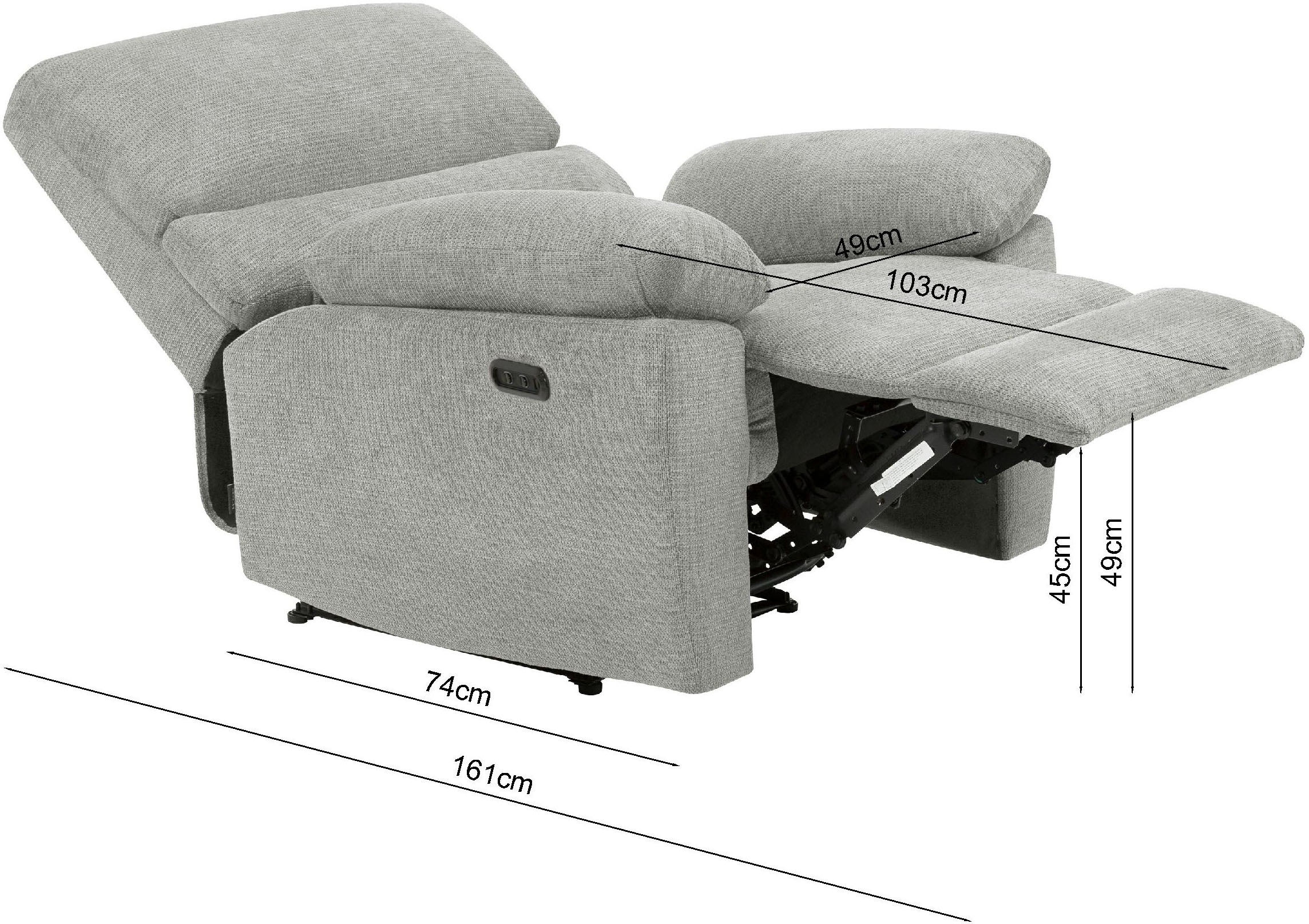 Home affaire Relaxsessel »LANNOY, TV-Sessel, elektr. o. manuelle Relaxfunktion, USB A/C,« Sessel mit Liegefunktion 105°-150°, Federkernpolsterung