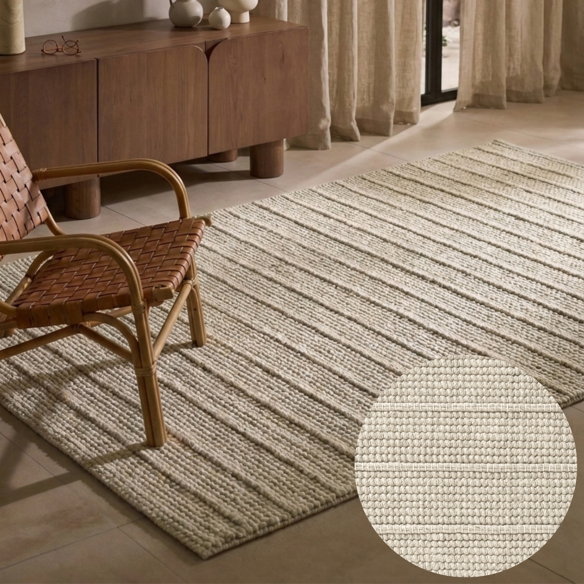 Ted Baker Wollteppich »Parker , auch als Läufer« rechteckig 7 mm Höhe Wolle, Natur, handgewebt, Wohnzimmer, Schlafzimmer, Boho, Skandi
