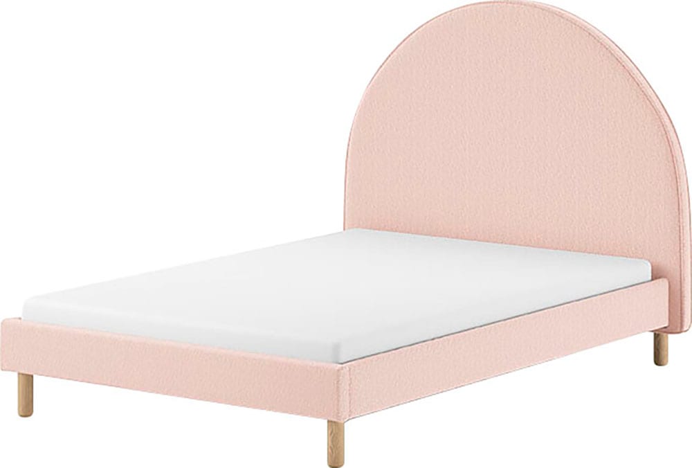 VIPACK Polsterbett »Moon, mit flauschigem Bouclé Stoff in verschiedenen Farben« B/H/T ca. 147x132x212cm, gebogenes Kopfteil, Füße Massivholz, inkl....