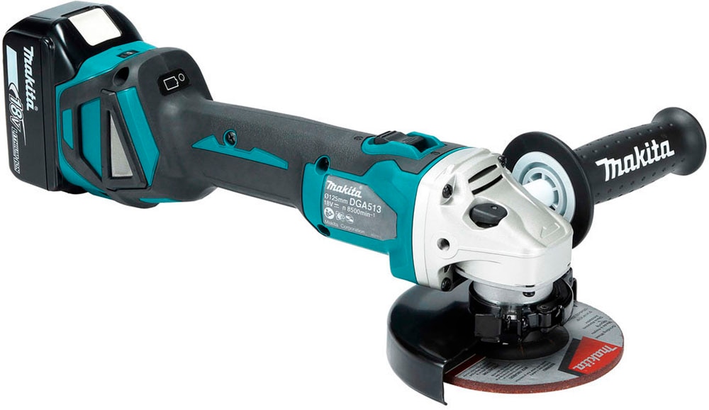 Makita Akku-Winkelschleifer »DGA513RTJ«, (Set), inkl. Akku, Ladegerät, Aufbewahrungskoffer und weiterem Zubehör