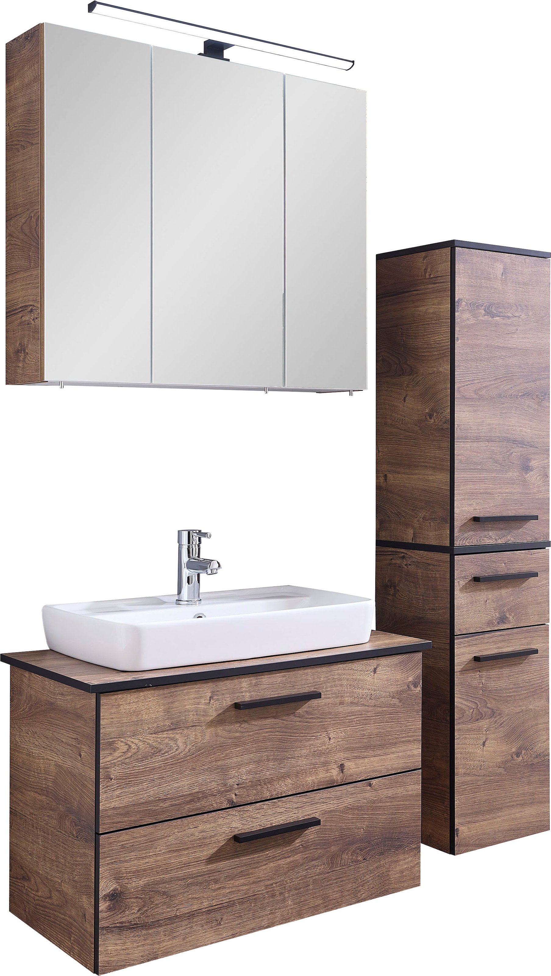 PELIPAL Badmöbel-Set »Quickset 374«, Breite auf Raten 75 St.), mit mit kaufen Spiegelschrank (6 LED-Beleuchtung Waschbecken, cm