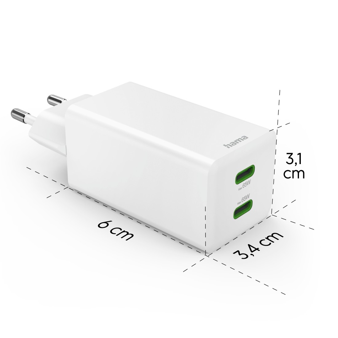 Hama Schnelllade-Gerät »USB-Ladegerät (Schnellladegerät Handy, Netzteil Laptop, 2x USB-C, 65W)«, (1 St.)