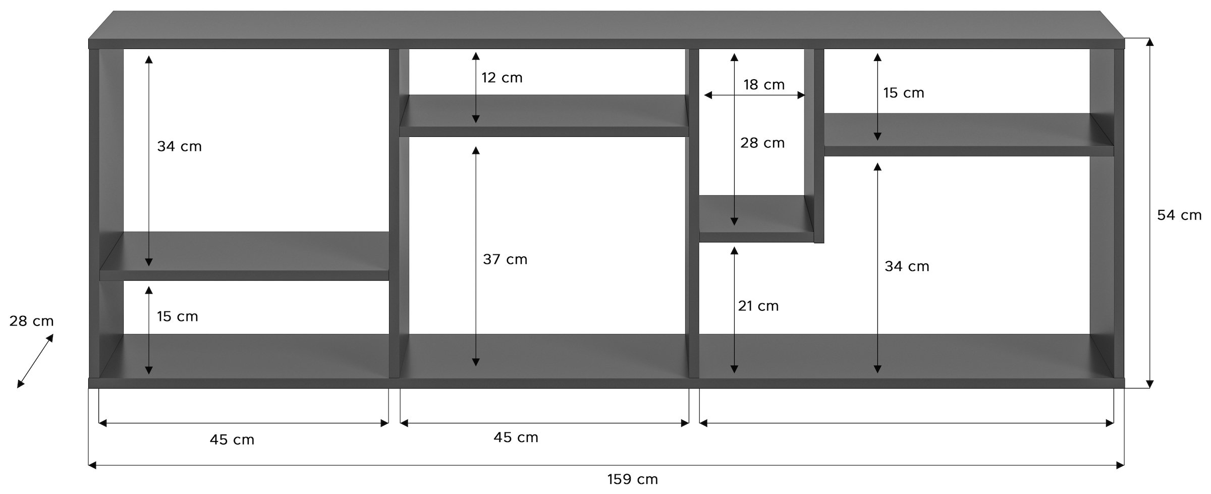 INOSIGN Standregal »Korak, Breite 159 cm, vertikal oder horizontal montierbar«, universal einsetzbar, Regal, Lowboard, Raumteiler, TV-Möbel, Wandregal