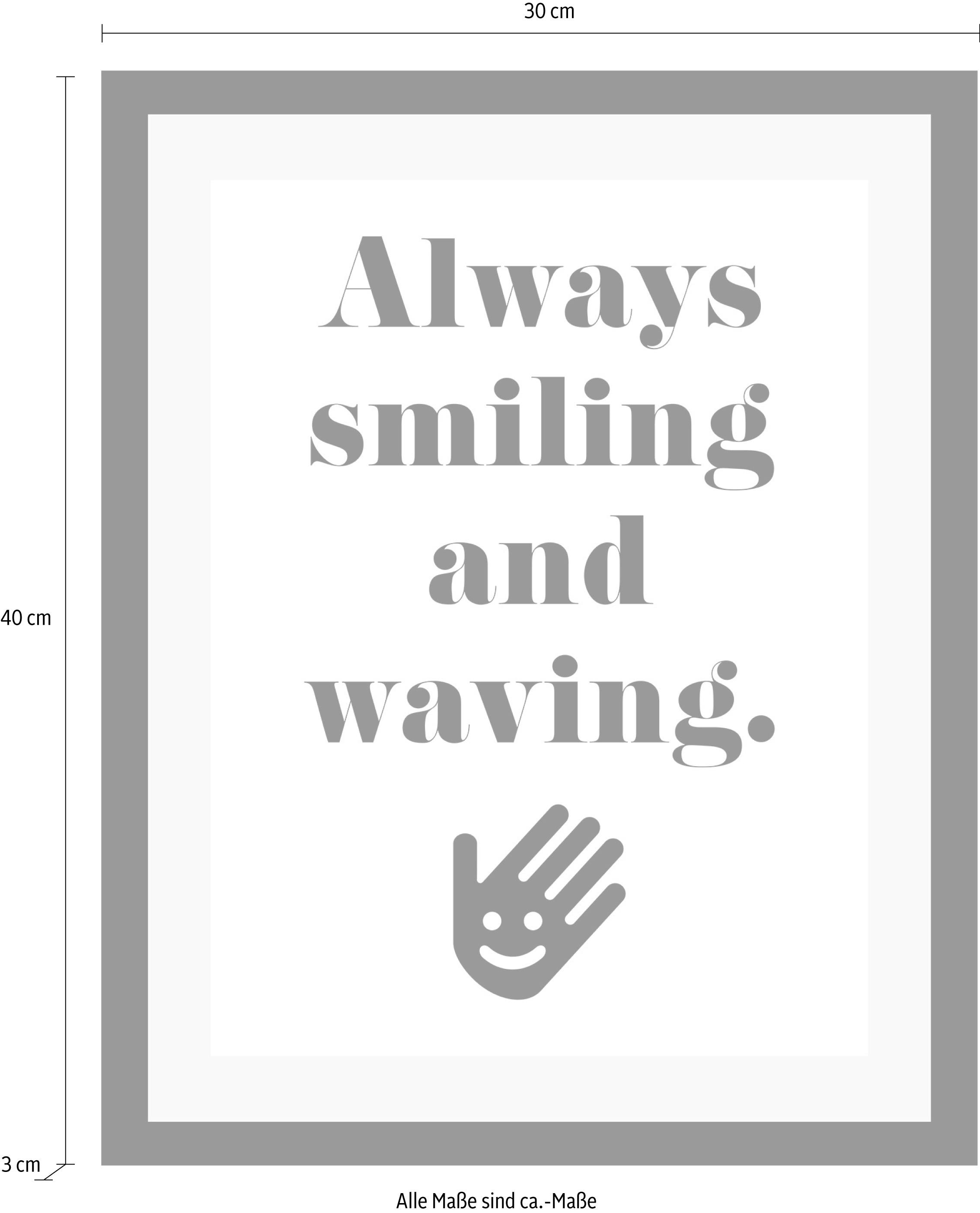 queence Bild »smile« Motivationsbilder | Schriftzug | Schwarz-Weiß | Sprüche & Texte HD Premium Poster-Druck inkl. Holzrahmen