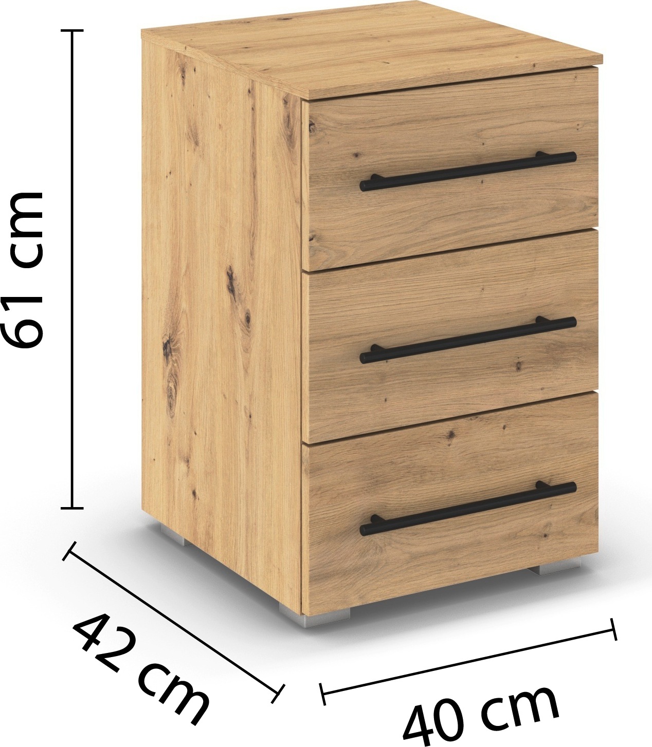 rauch Nachtkommode »Nachttisch Nachtkonsole AVOLA in Dekorfront« Breite 40 cm inkl. Soft-Close-Funktion,  mit 3 geräumigen Schubladen für viel Stauraum MADE IN GERMANY