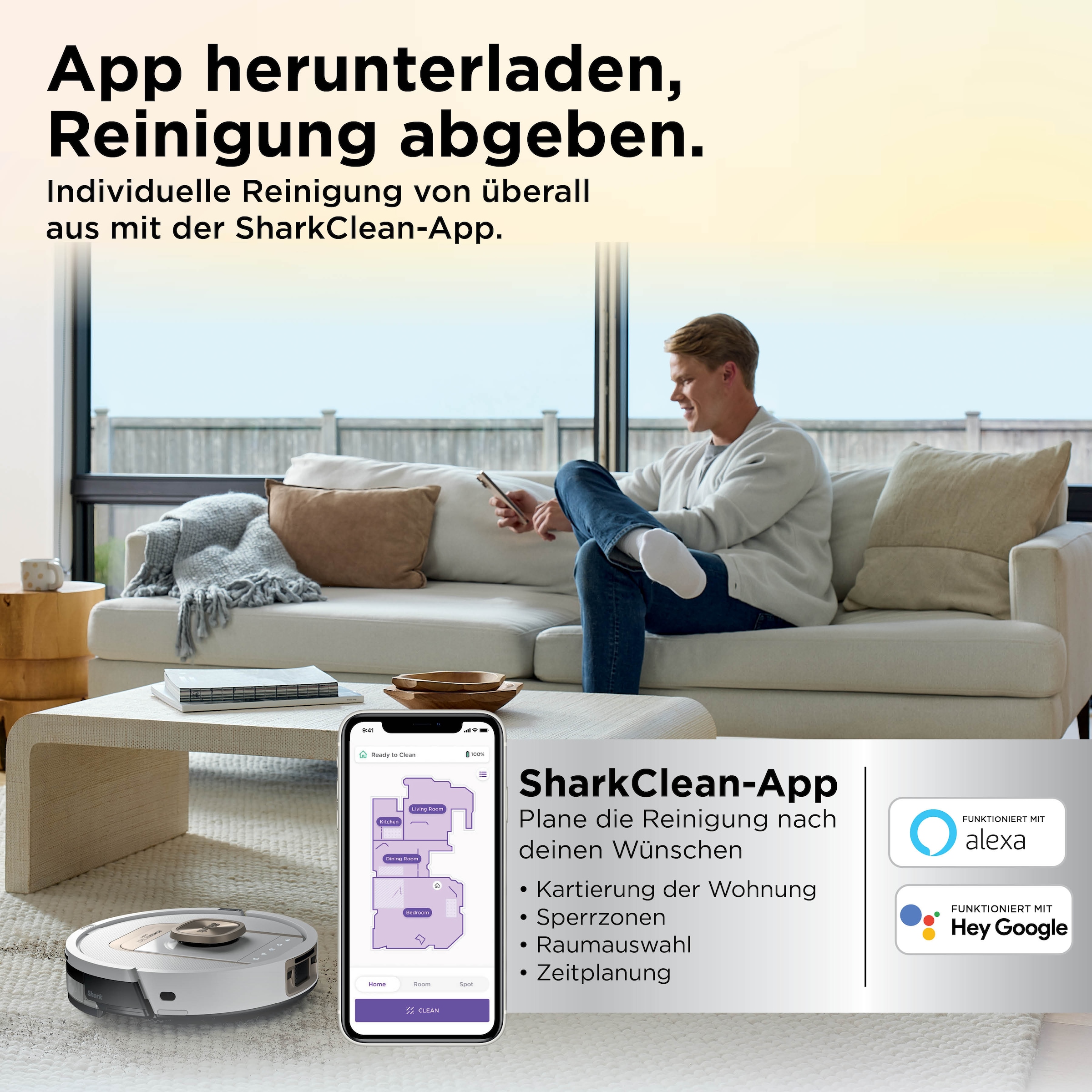 Shark Saugroboter »Shark ThermaCharged PowerDetect Nass- und Trocken-Saugroboter - weiß« beheizte Basisstation verwendet 85°C heißes Wasser und 80°C warme Luft