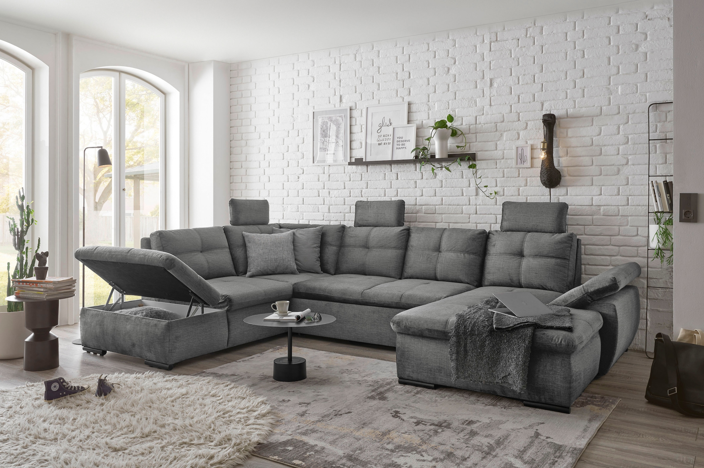 ED EXCITING DESIGN Wohnlandschaft »Alija U-Form«, mit Bettfunktion, Bettkasten, Armteilverstellung & Kopfstützen