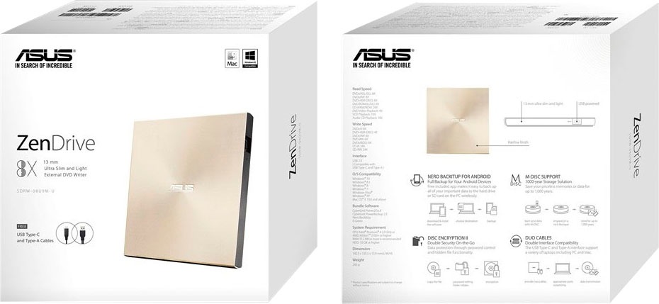 Asus Disc-Laufwerk »SDRW-08U9M-U«, (USB 2.0-USB Type-A DVD 8 fachx/CD 24 fachx)
