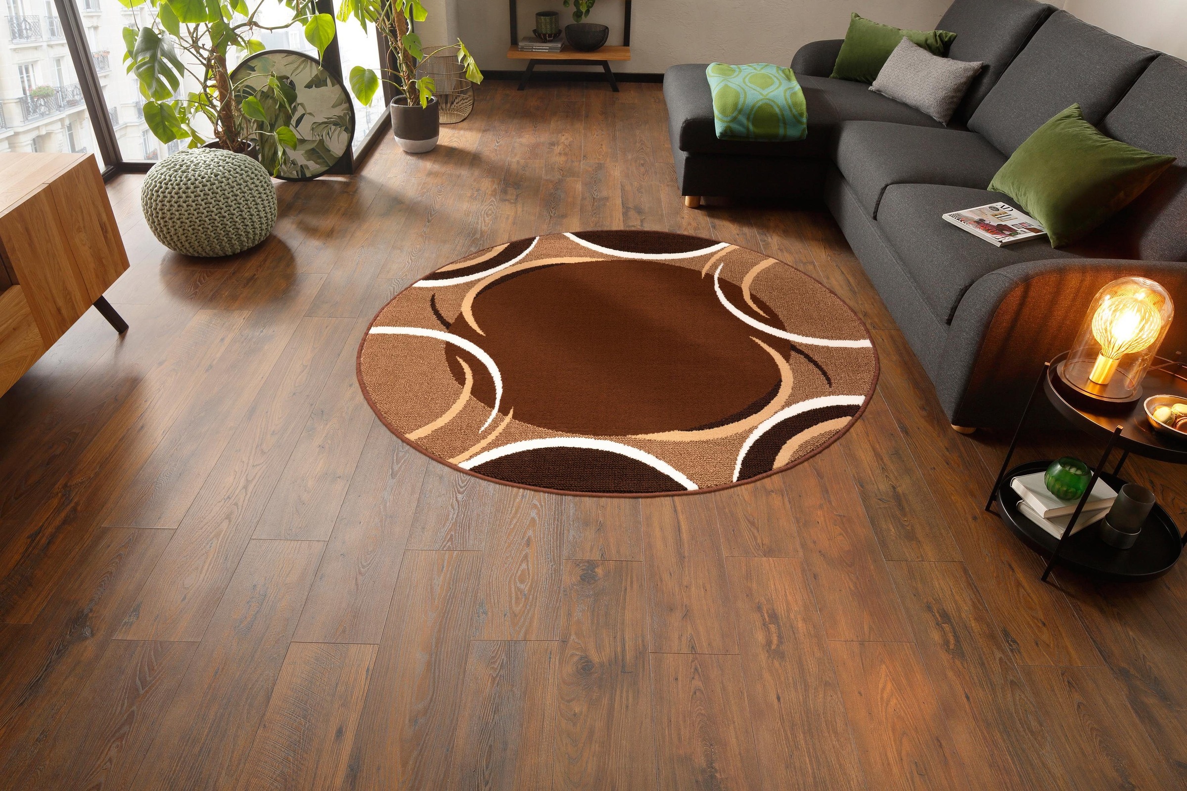 my home Teppich »Noah«, rund, 7 mm Höhe, mit Bordüre, Kurzflor, verspieltes Design, pflegeleicht, elegant