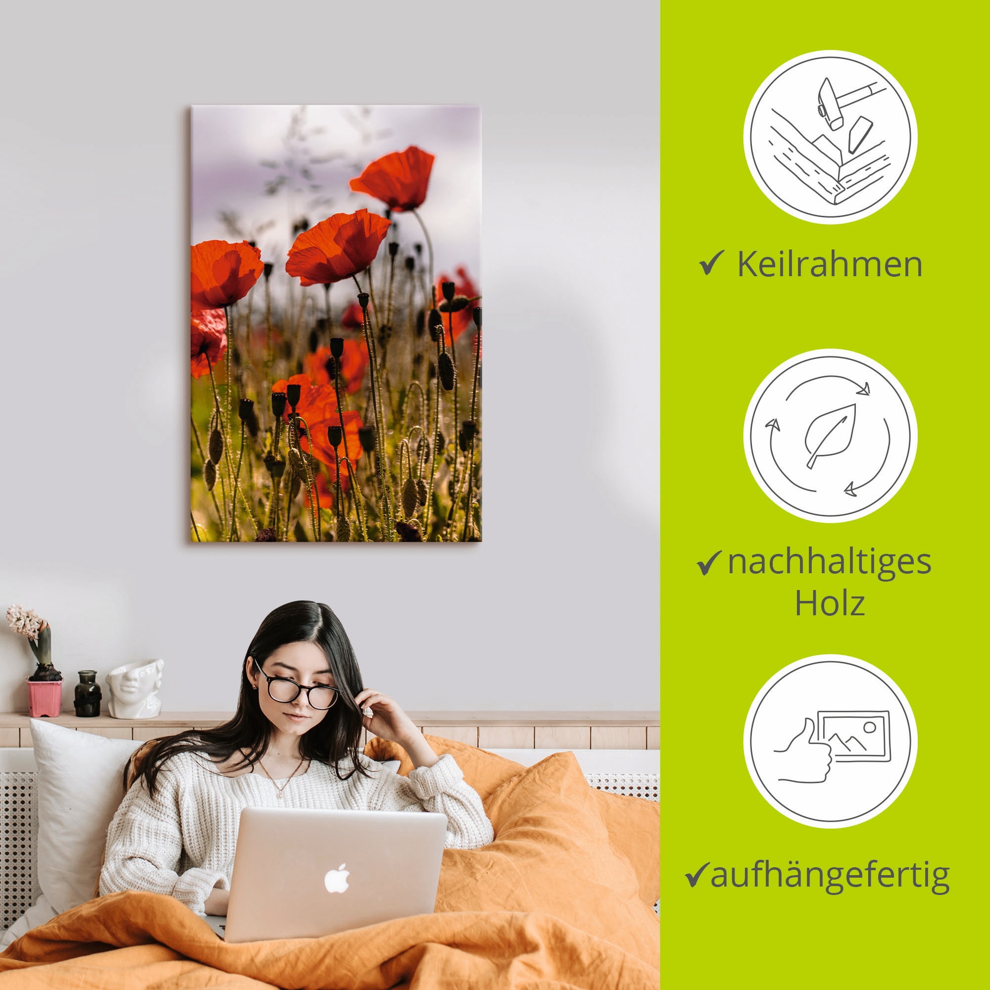 Artland Wandbild »Mohnblumen im Morgenlicht«, Blumenwiese, (1 St.), als Alubild, Outdoorbild, Leinwandbild, Poster in verschied. Größen